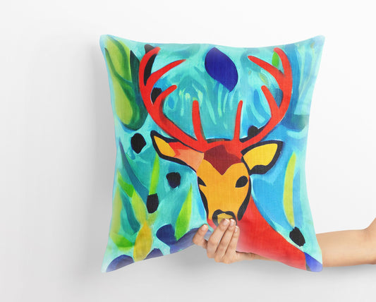 Original Art Wildlife Deer Decorative Pillow, Bee Pillow Cover, Designer Pillow, Square Pillow, Home Decor Pillow, Indoor Pillow Cases