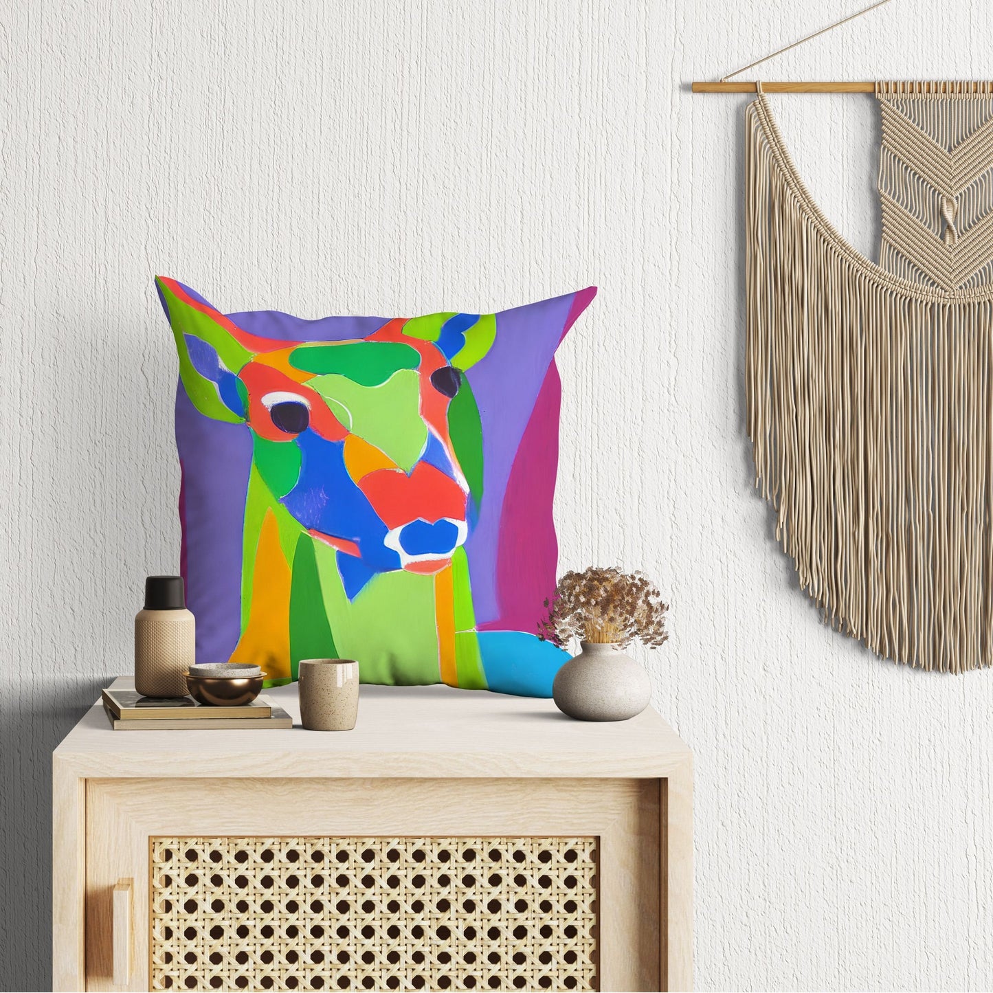 Original Art Wildlife Deer, Toss Pillow, Abstract Art Pillow, Comfortable, Fashion, 24X24 Pillow Case, Housewarming Gift, Pillow Cases Kids