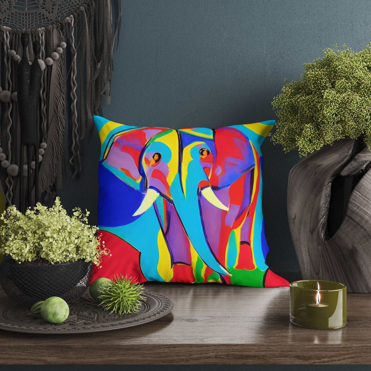 Modern Art African Wildlife Elephant Decorative Pillow, Abstract Pillow Case, Art Pillow, Colorful Pillow Case, Contemporary Pillow