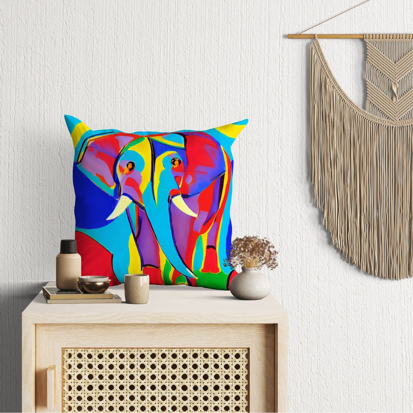 Modern Art African Wildlife Elephant Decorative Pillow, Abstract Pillow Case, Art Pillow, Colorful Pillow Case, Contemporary Pillow