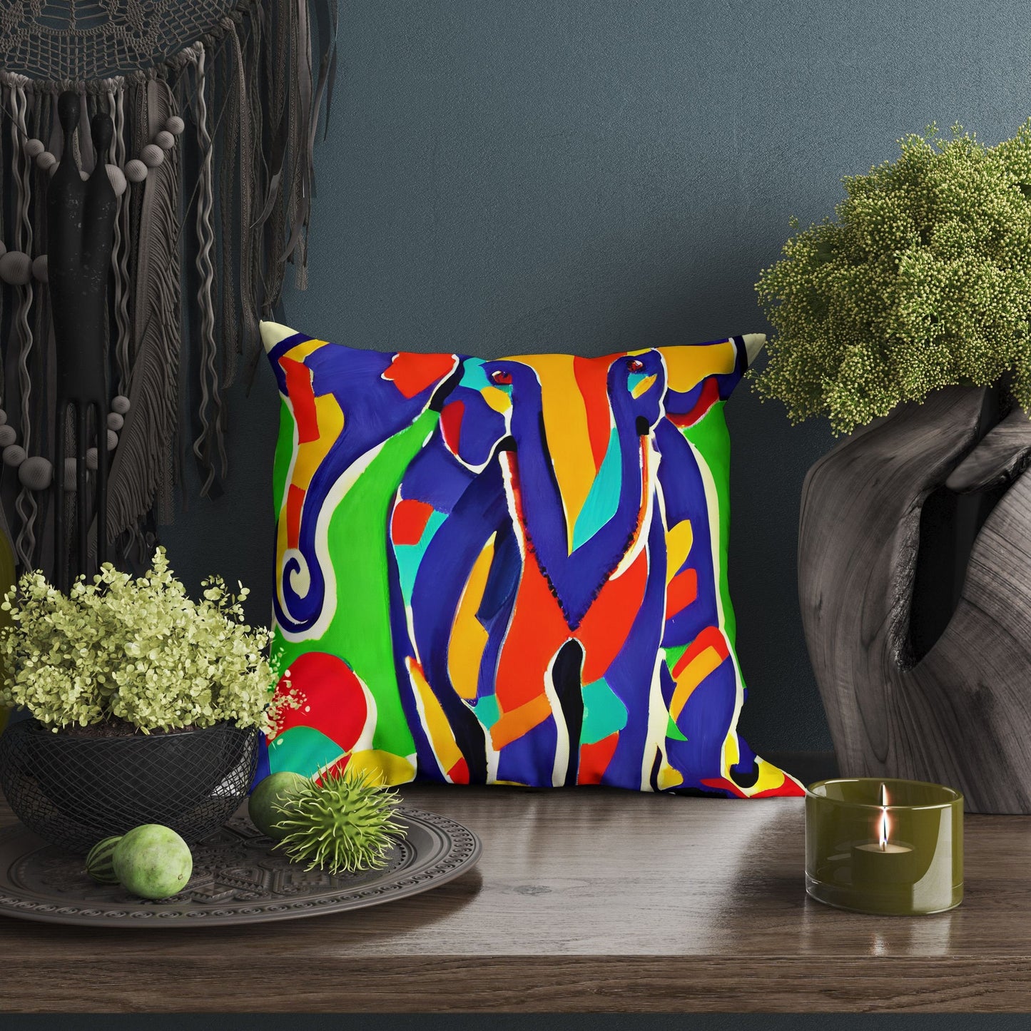 Modern Art African Wildlife Elephant, Pillow Case, Abstract Pillow, Soft Pillow Cases, Colorful Pillow Case, Contemporary Pillow