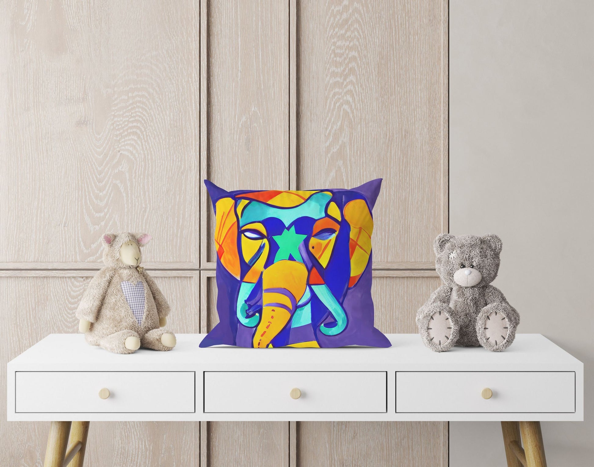 Modern Art African Wildlife Elephant Toss Pillow, Abstract Art Pillow, Comfortable, Colorful Pillow Case, Housewarming Gift, Nursery Pillow