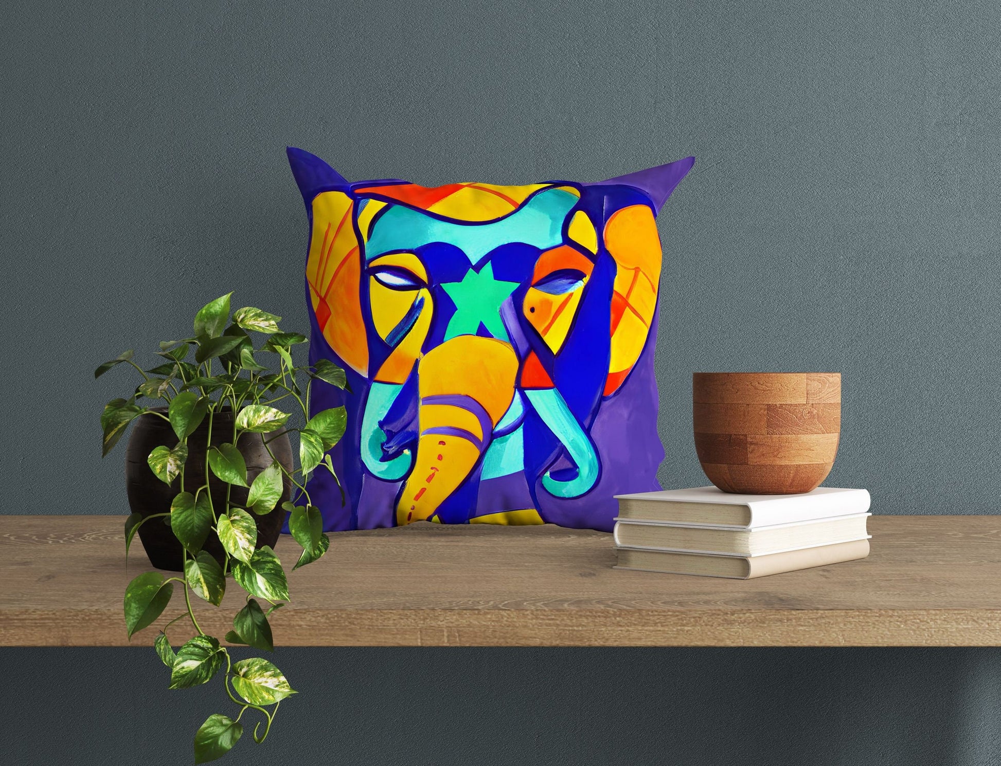 Modern Art African Wildlife Elephant Toss Pillow, Abstract Art Pillow, Comfortable, Colorful Pillow Case, Housewarming Gift, Nursery Pillow