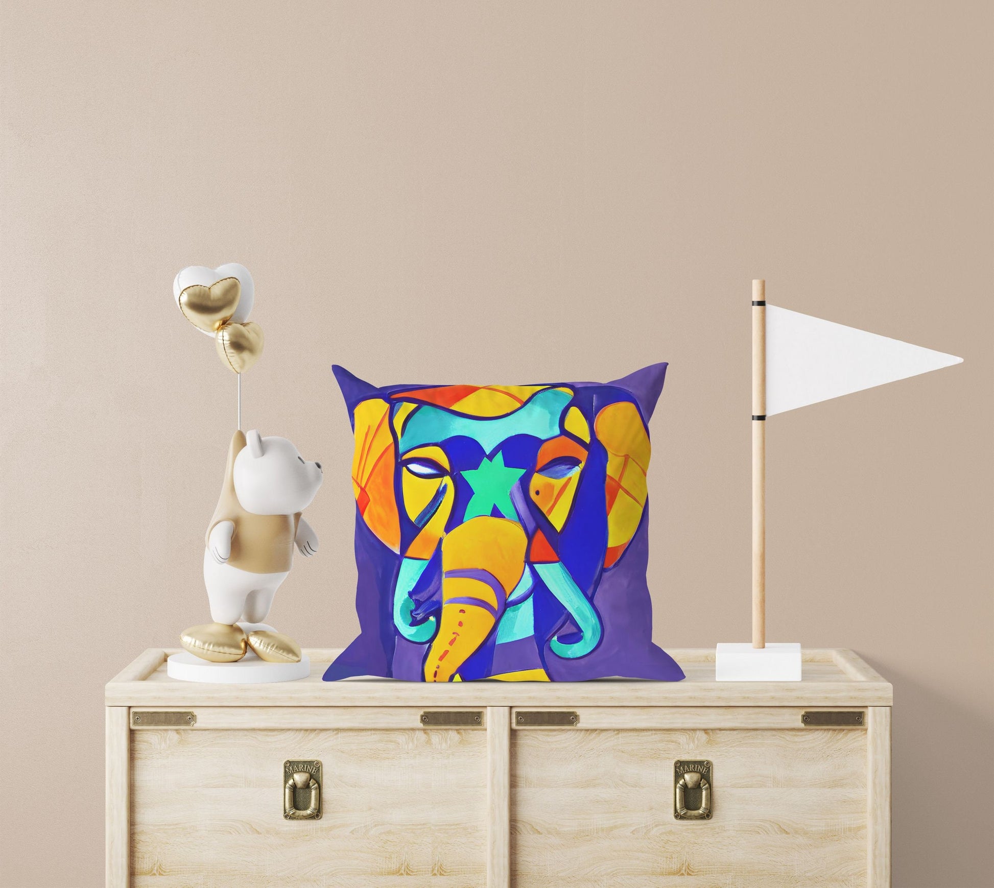 Modern Art African Wildlife Elephant Toss Pillow, Abstract Art Pillow, Comfortable, Colorful Pillow Case, Housewarming Gift, Nursery Pillow