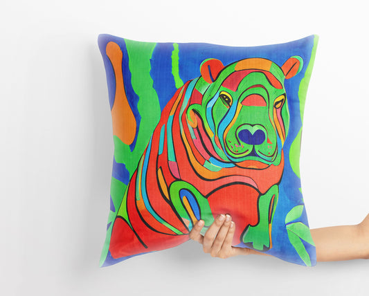 Modern Art African Wildlife Hippopotamu Throw Pillow, Abstract Pillow, Comfortable, Colorful Pillow Case, Modern Pillow, Large Pillow Cases