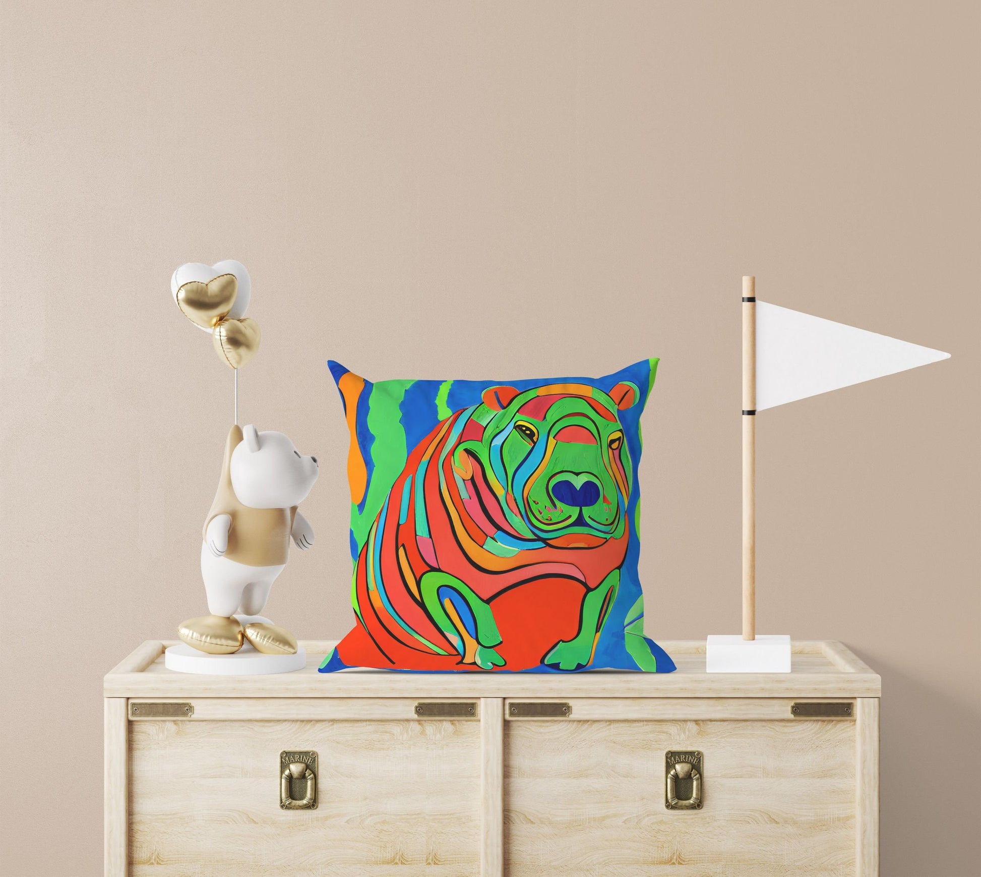 Modern Art African Wildlife Hippopotamu Throw Pillow, Abstract Pillow, Comfortable, Colorful Pillow Case, Modern Pillow, Large Pillow Cases
