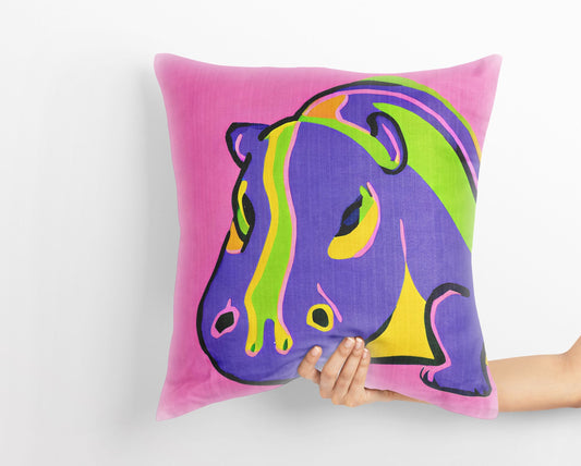 Modern Art African Wildlife Hippopotamu Throw Pillow Cover, Abstract Pillow Case, Designer Pillow, Colorful Pillow Case, Contemporary Pillow