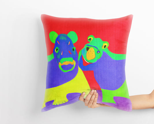 Modern Art African Wildlife Hippopotamus Pillow Case, Abstract Throw Pillow Cover, Art Pillow, Colorful Pillow Case, Modern Pillow