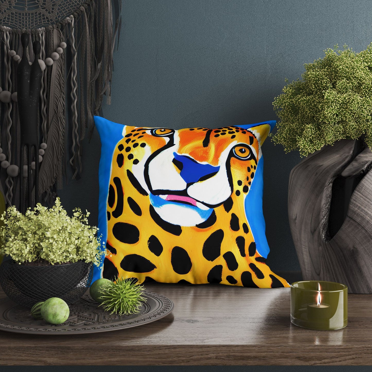 Modern Art African Wildlife Cheetah Tapestry Pillows, Bee Pillow Cover, Art Pillow, Colorful Pillow Case, Modern Pillow, Square Pillow