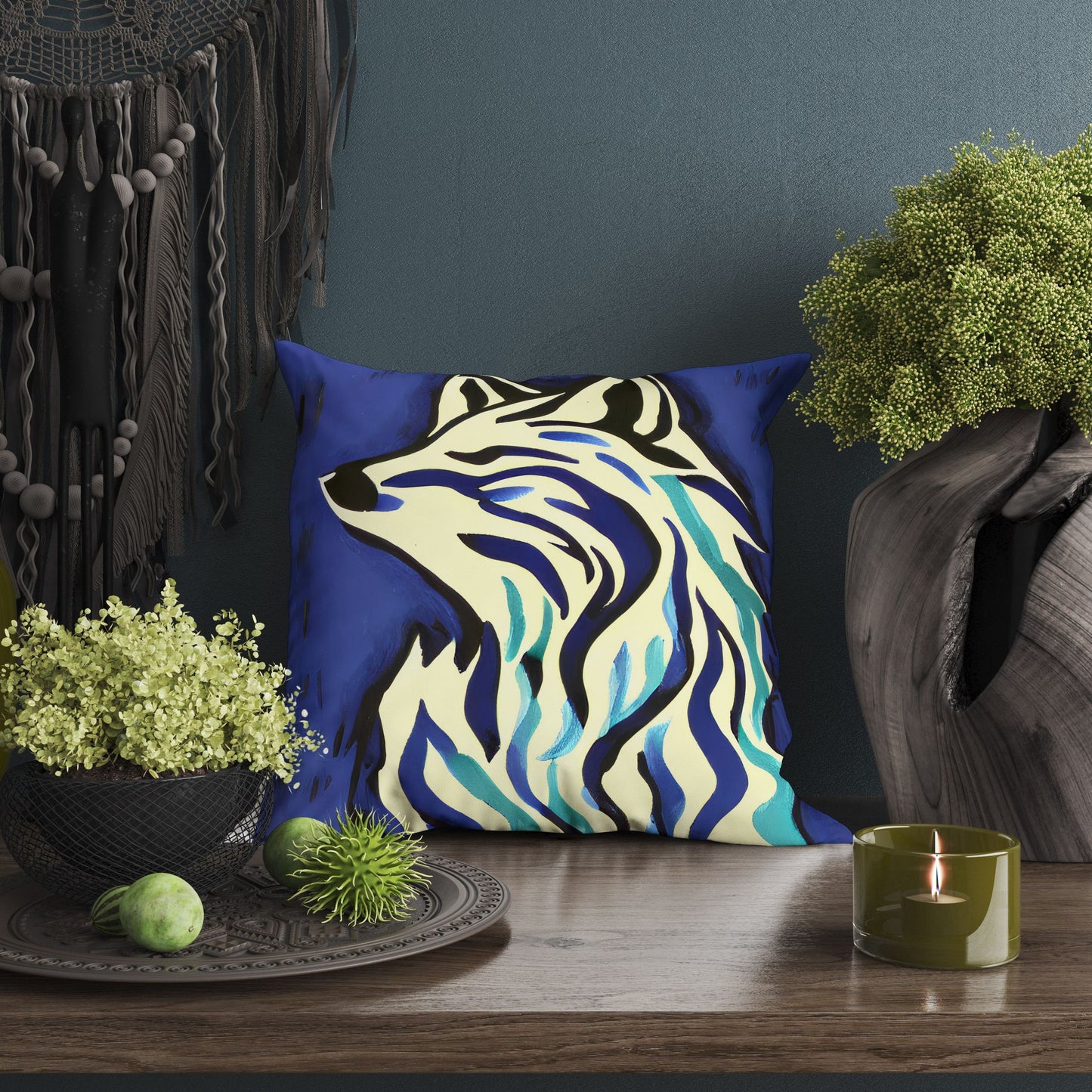 Watercolor Art Wildlife Wolf Toss Pillow, Abstract Art Pillow, Artist Pillow, Colorful Pillow Case, Beautiful Pillow, 20X20 Pillow Cover