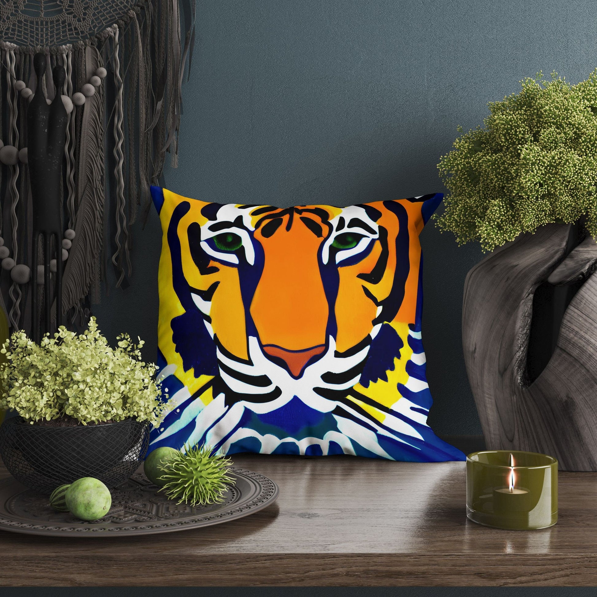 Original Art Wildlife Tiger, Tapestry Pillows, Abstract Throw Pillow, Art Pillow, Colorful Pillow Case, Beautiful Pillow, 24X24 Pillow Case