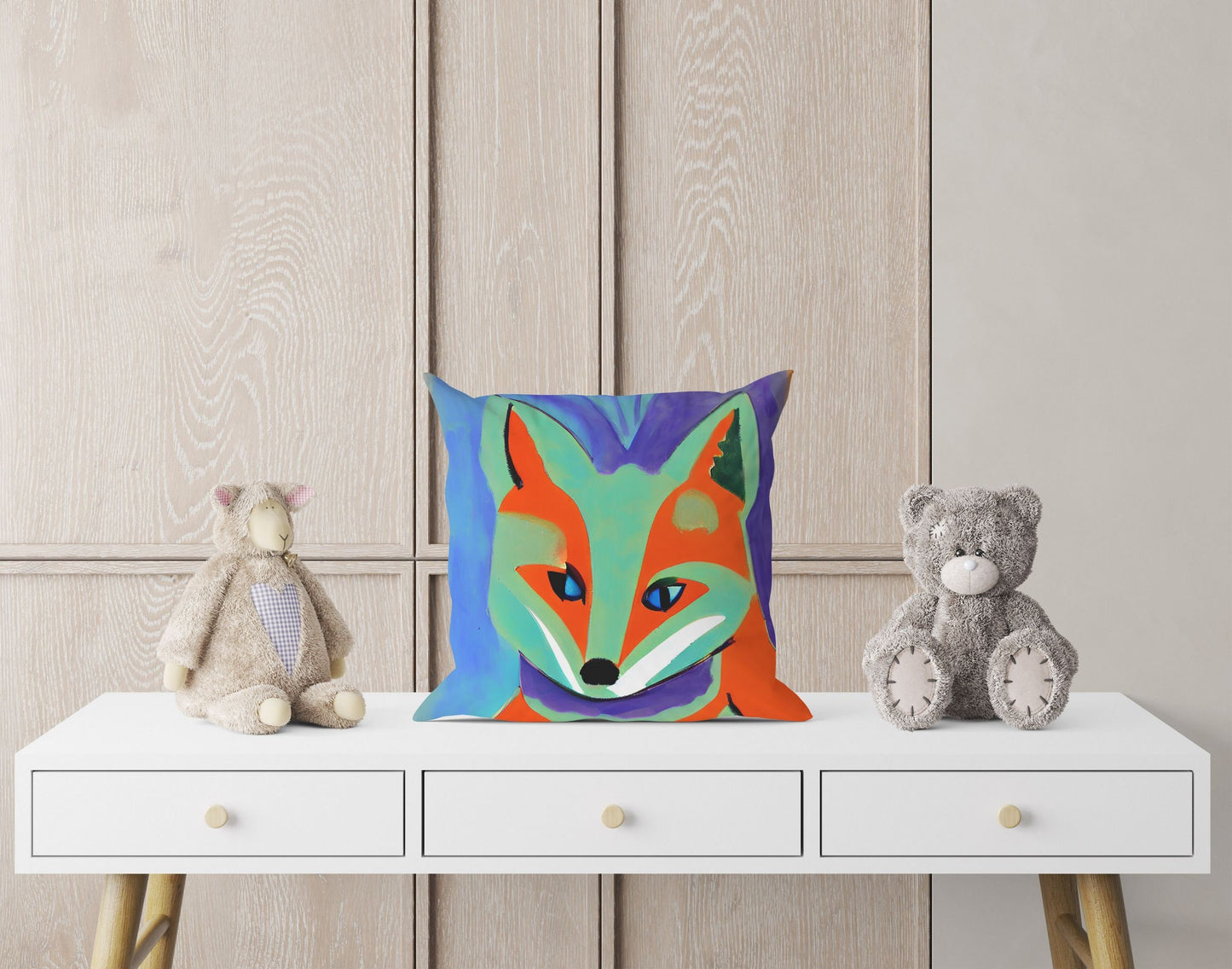 Original Art Wildlife Fox, Toss Pillow, Abstract Pillow Case, Designer Pillow, Colorful Pillow Case, Beautiful Pillow, Large Pillow Cases
