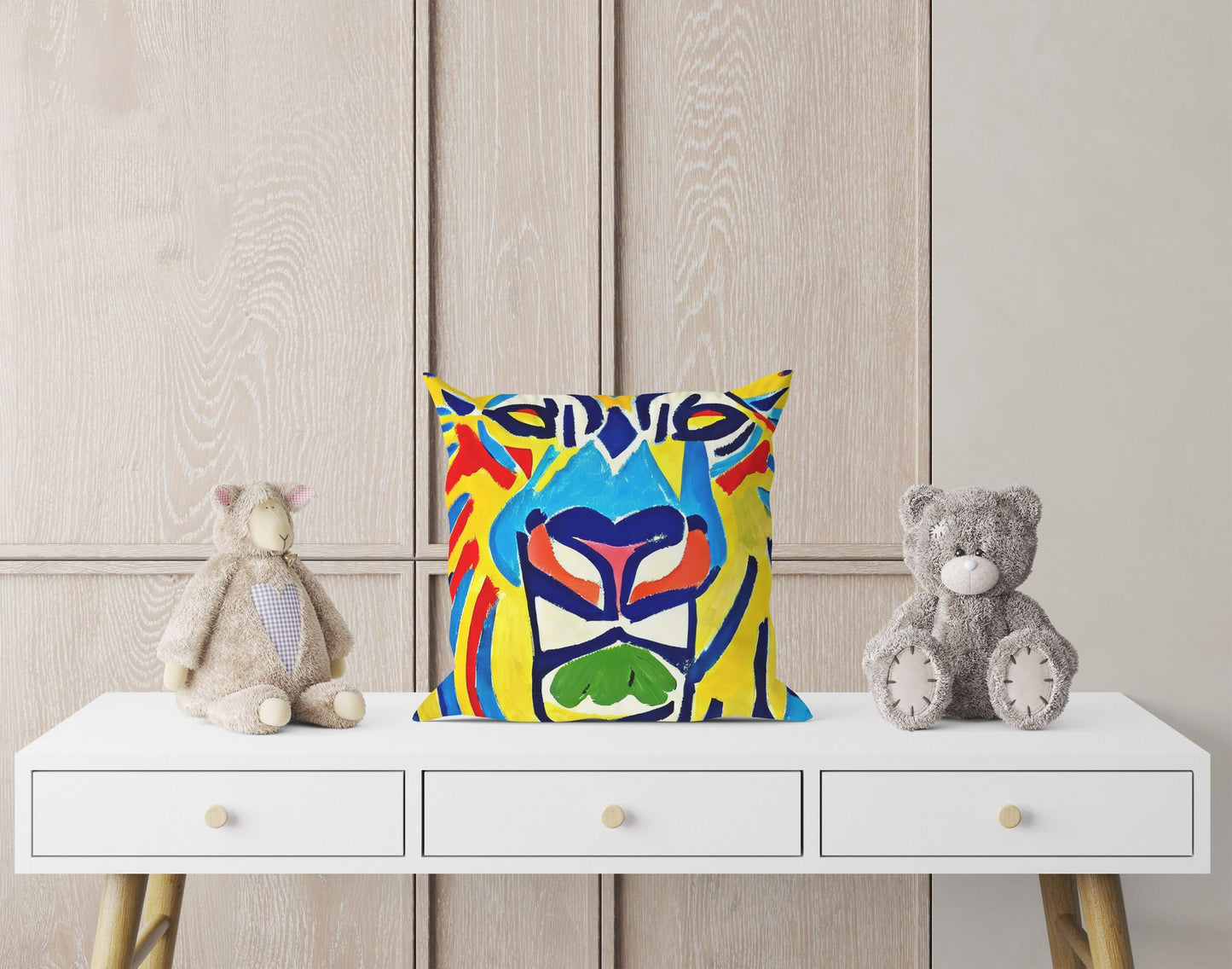 Original Art African Wildlife Lion King Pillow Case, Abstract Throw Pillow, Artist Pillow, Colorful Pillow Case, Contemporary Pillow