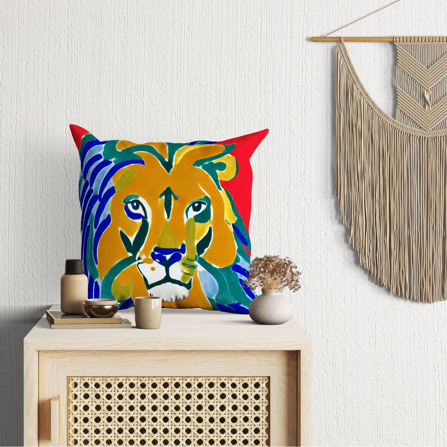 Original Art African Wildlife Lion King Pillow Case, Abstract Throw Pillow, Comfortable, Colorful Pillow Case, Watercolor Pillow Cases