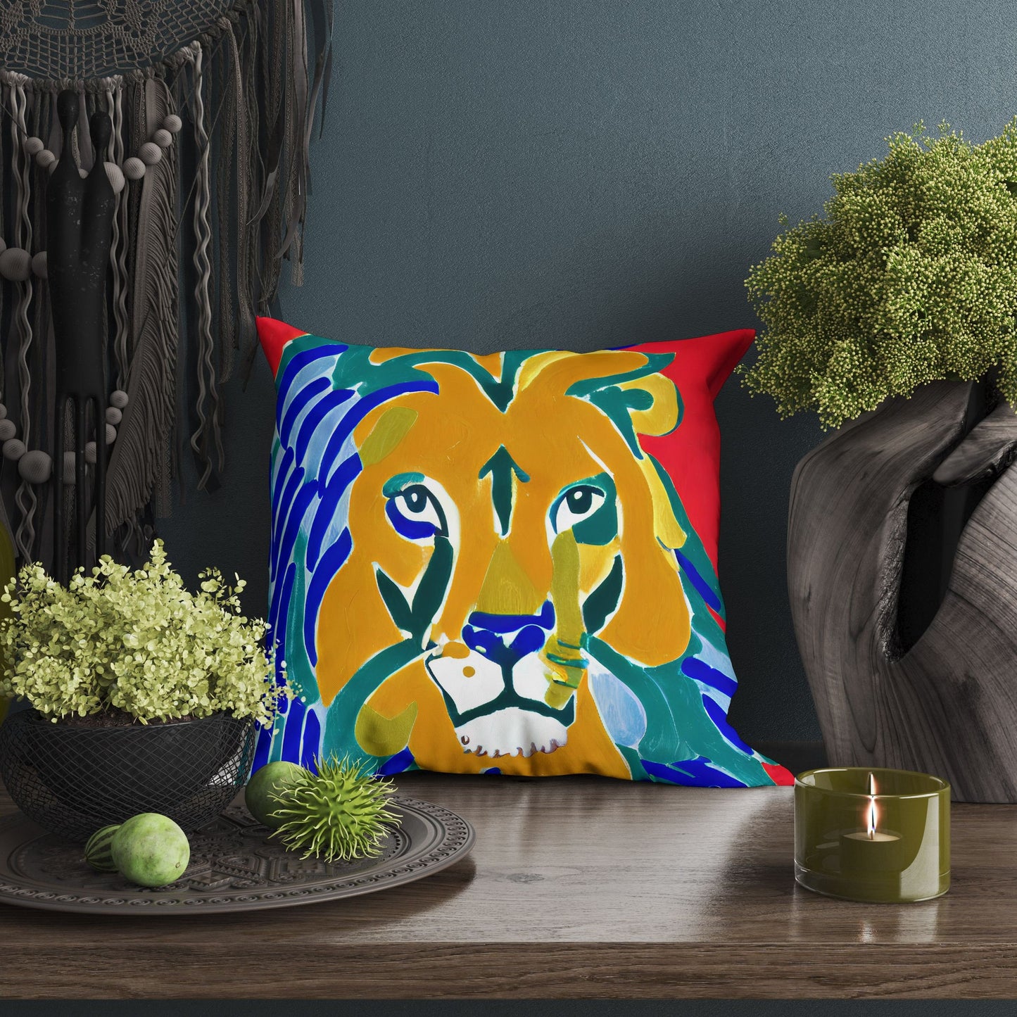 Original Art African Wildlife Lion King Pillow Case, Abstract Throw Pillow, Comfortable, Colorful Pillow Case, Watercolor Pillow Cases