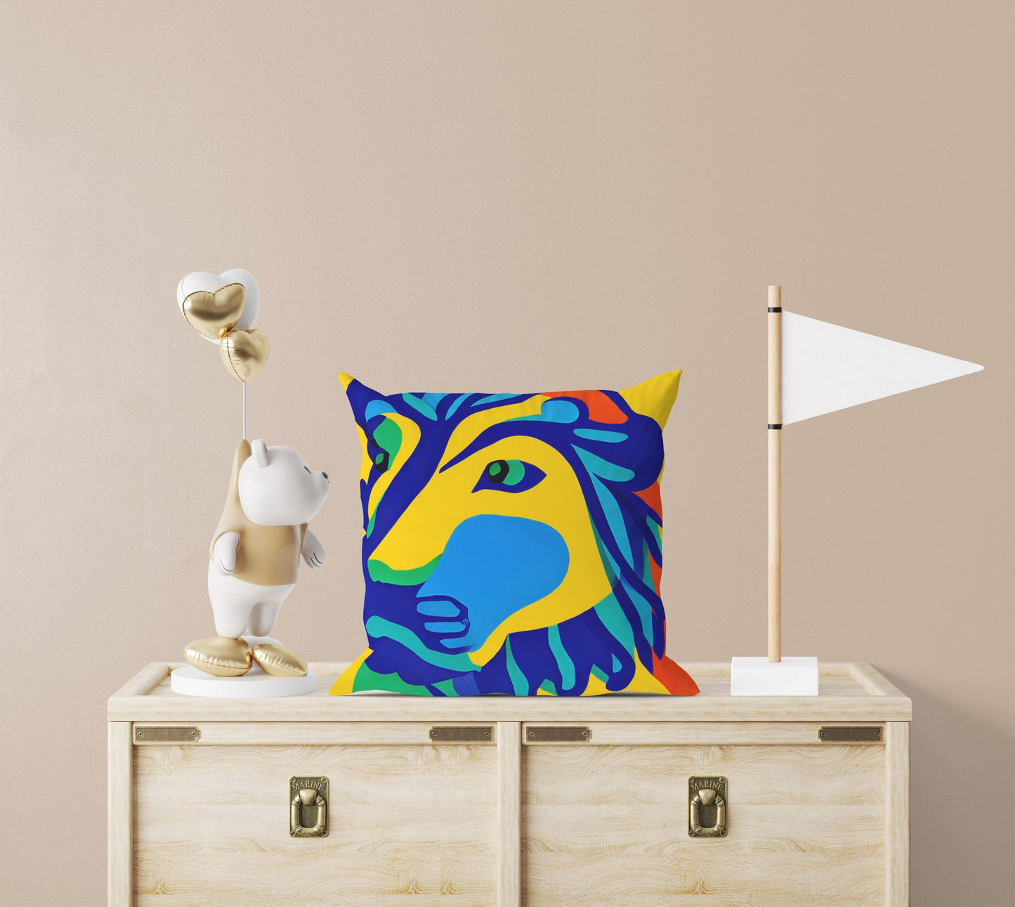 Original Art African Wildlife Lion King Tapestry Pillows, Abstract Art Pillow, Comfortable, Colorful Pillow, Playroom Decor, Abstract Decor