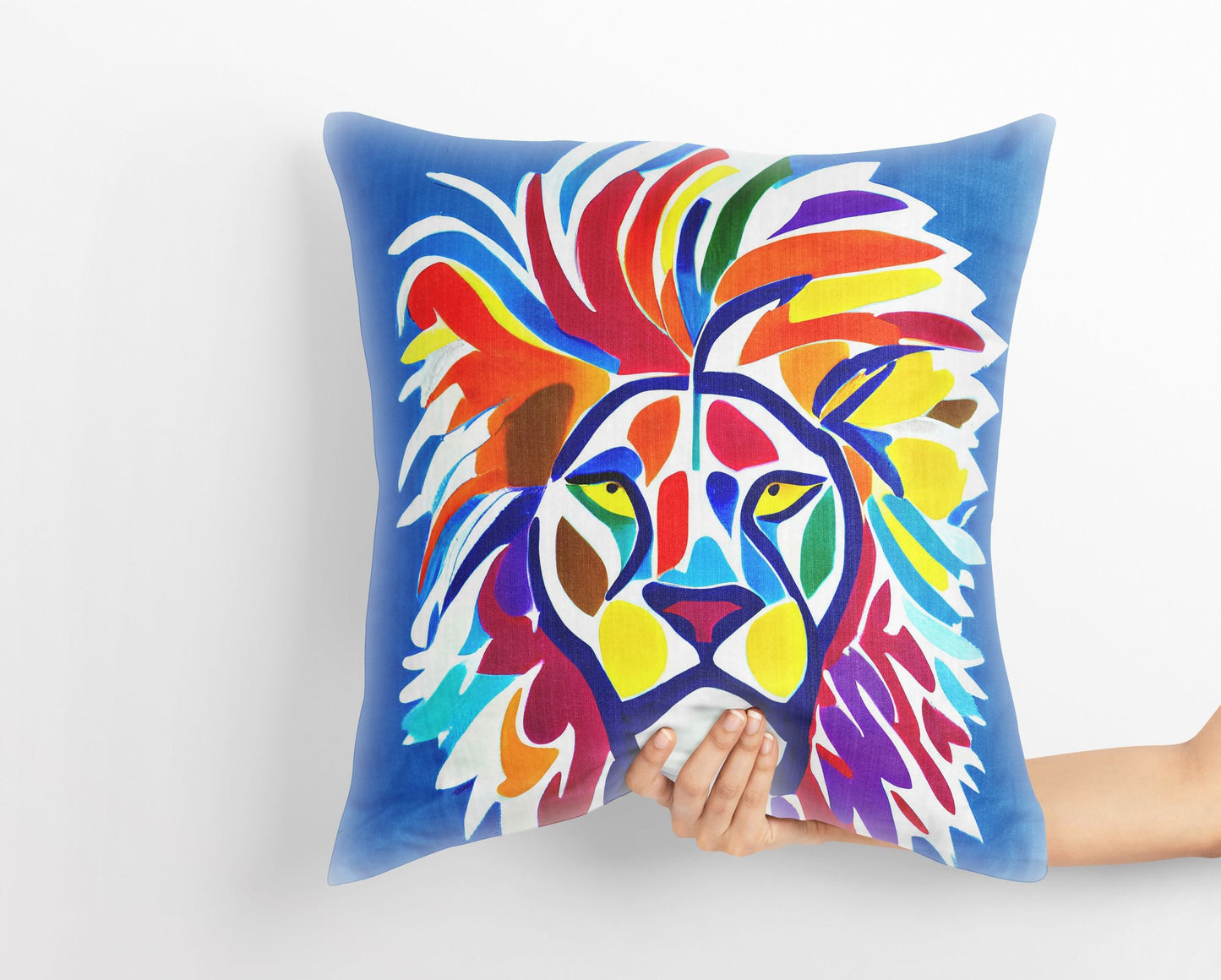 Original Art African Wildlife Male Lion Toss Pillow, Abstract Pillow, Designer Pillow, Colorful Pillow Case, Contemporary Pillow