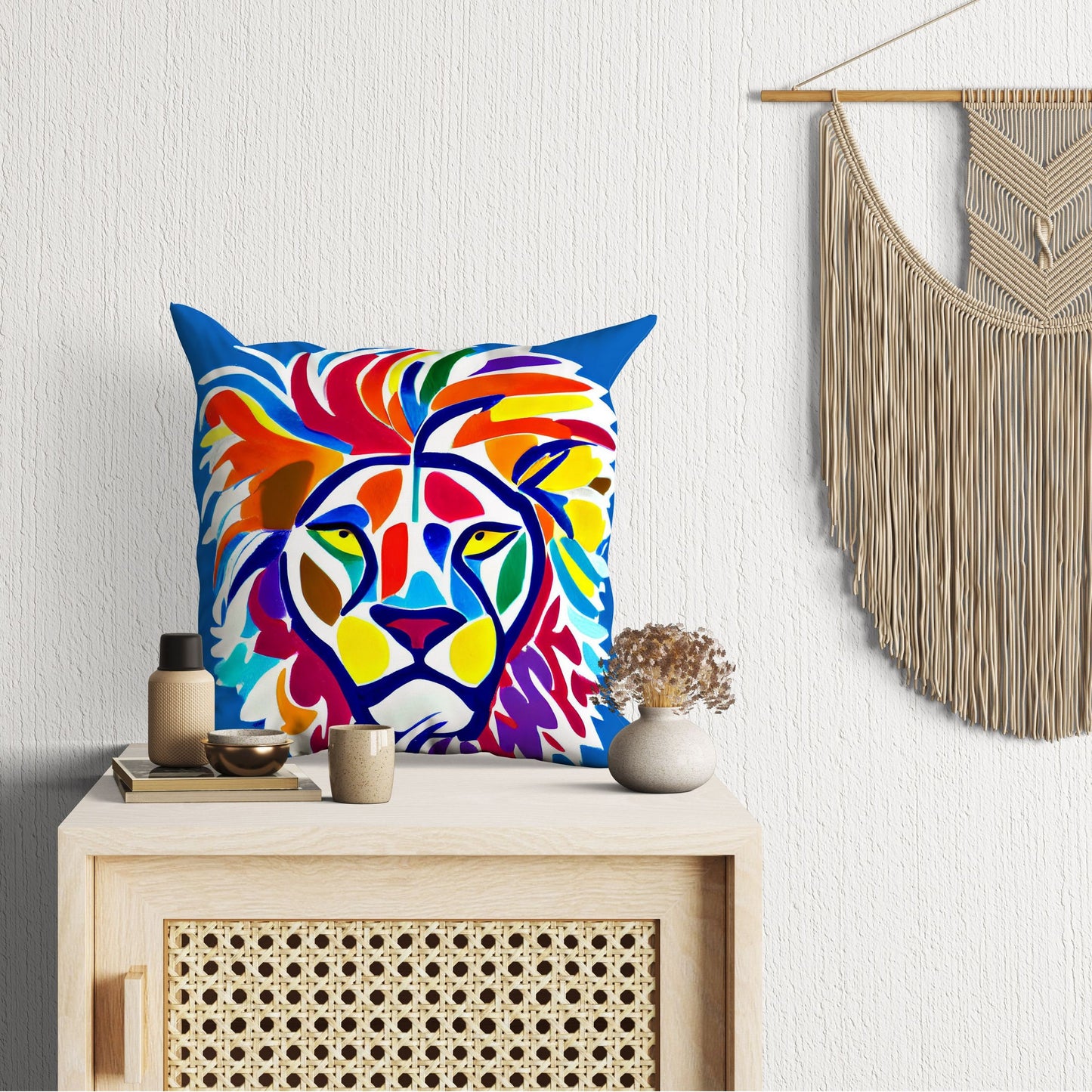 Original Art African Wildlife Male Lion Toss Pillow, Abstract Pillow, Designer Pillow, Colorful Pillow Case, Contemporary Pillow