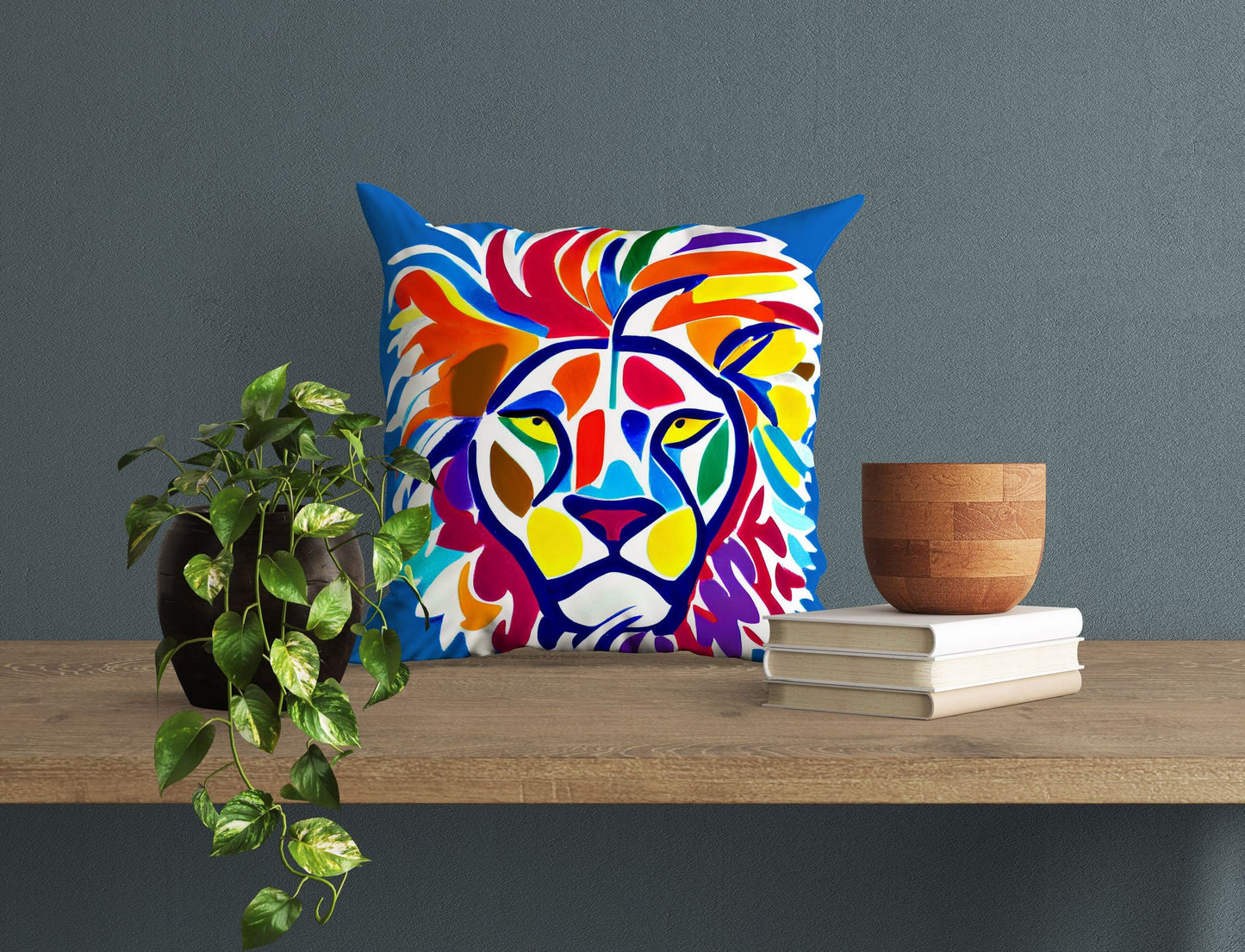 Original Art African Wildlife Male Lion Toss Pillow, Abstract Pillow, Designer Pillow, Colorful Pillow Case, Contemporary Pillow