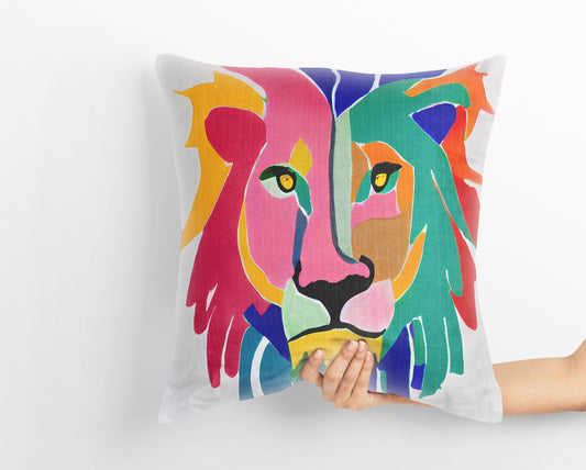 Original Art African Wildlife Lion King Throw Pillow, Abstract Throw Pillow Cover, Comfortable, Colorful Pillow Case, Square Pillow