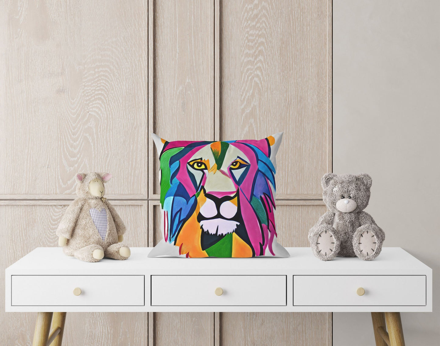 Original Art African Wildlife Lion King Decorative Pillow, Abstract Throw Pillow Cover, Soft Pillow Cases, Colorful Pillow Case, Fashion