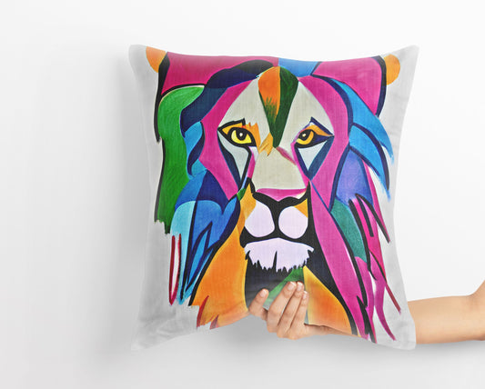 Original Art African Wildlife Lion King Decorative Pillow, Abstract Throw Pillow Cover, Soft Pillow Cases, Colorful Pillow Case, Fashion