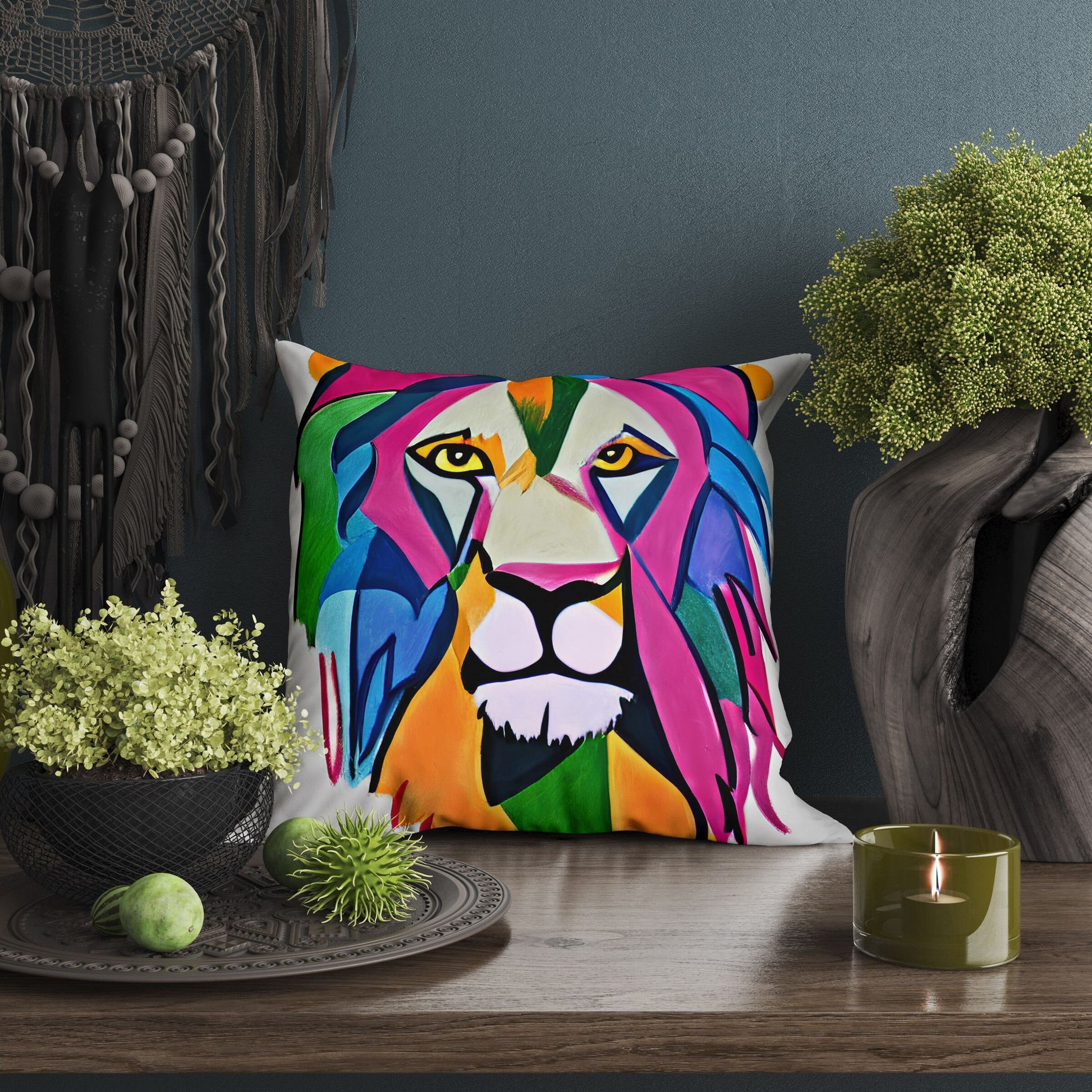 Original Art African Wildlife Lion King Decorative Pillow, Abstract Throw Pillow Cover, Soft Pillow Cases, Colorful Pillow Case, Fashion