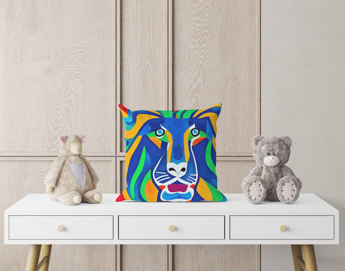 Original Art African Wildlife Lion King Decorative Pillow, Abstract Art Pillow, Artist Pillow, Colorful Pillow Case, Contemporary Pillow