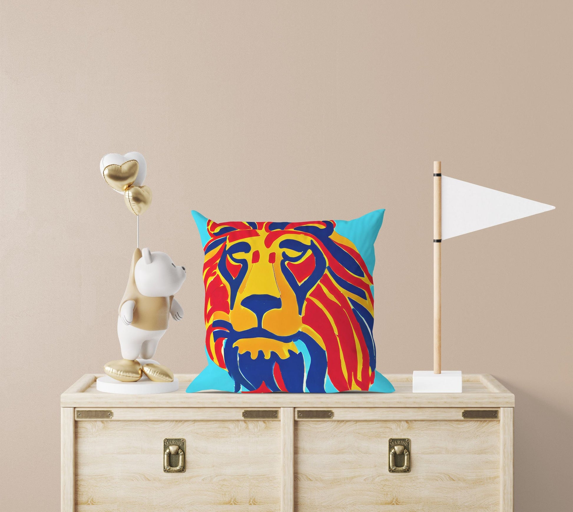 Original Art African Wildlife Lion King Throw Pillow Cover, Abstract Pillow Case, Artist Pillow, Colorful Pillow Case, Modern Pillow