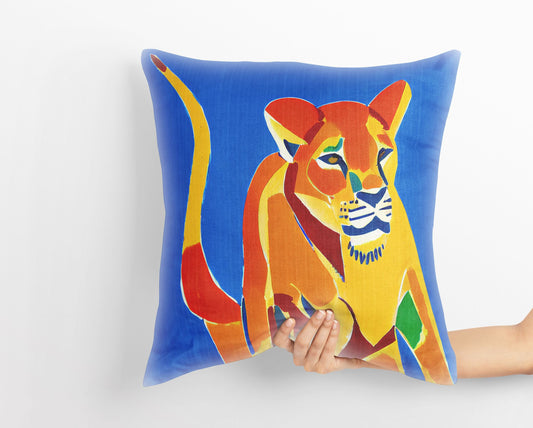 Original Art African Wildlife Female Lion Throw Pillow Cover, Abstract Art Pillow, Art Pillow, Colorful Pillow Case, Modern Pillow