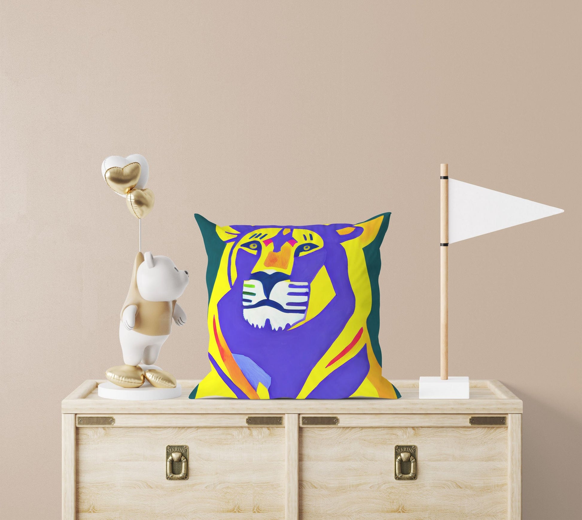 Original Art African Wildlife Lion King Throw Pillow, Abstract Art Pillow, Comfortable, Colorful Pillow Case, Fashion, Square Pillow