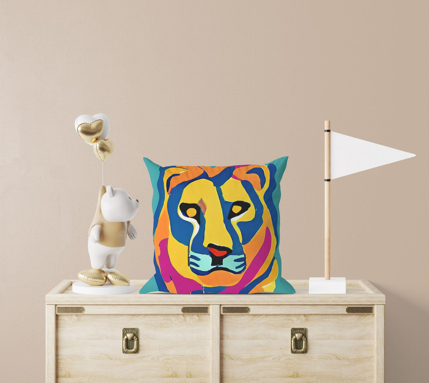 Original Art African Wildlife Lion King Throw Pillow Cover, Abstract Throw Pillow Cover, Comfortable, Colorful Pillow Case, Fashion