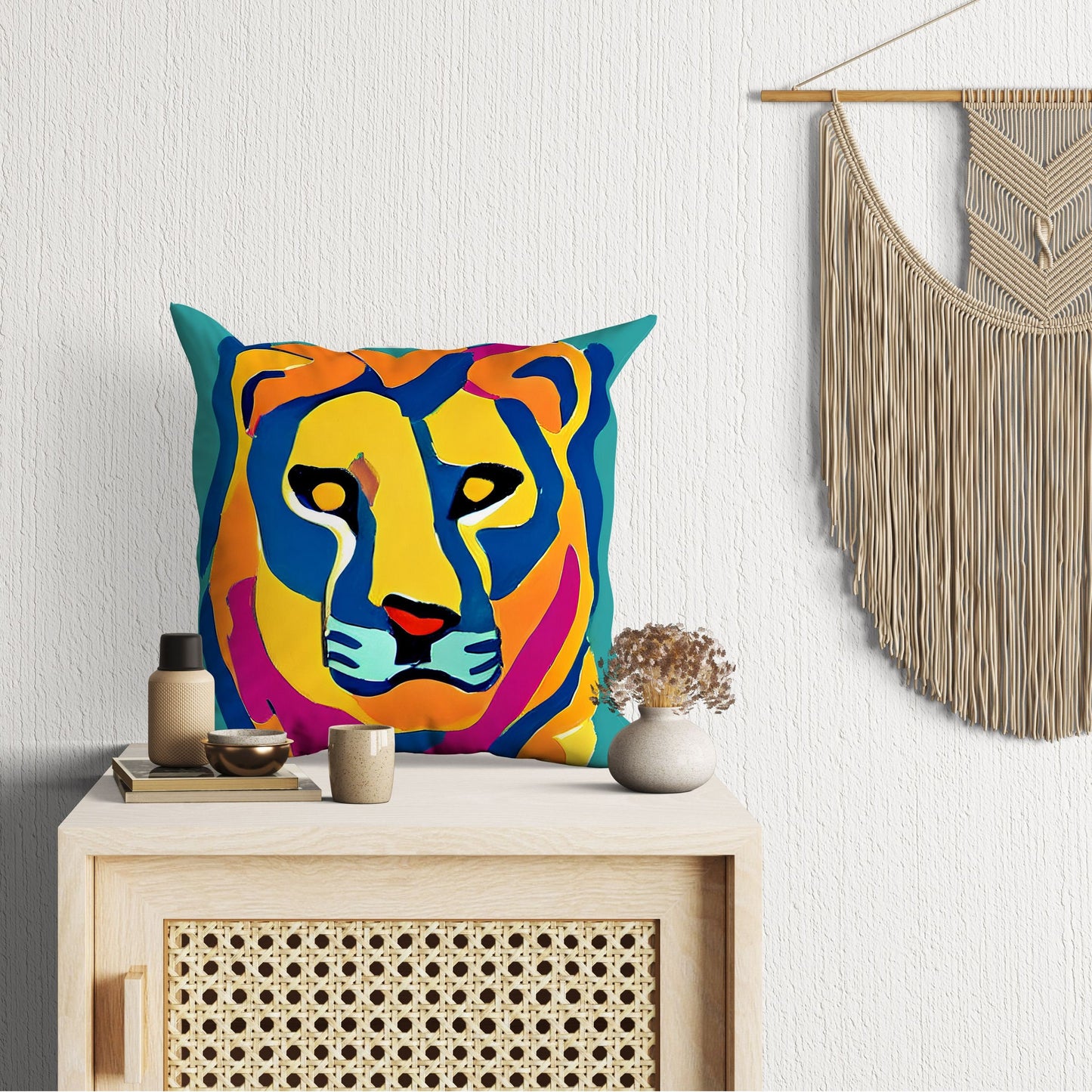Original Art African Wildlife Lion King Throw Pillow Cover, Abstract Throw Pillow Cover, Comfortable, Colorful Pillow Case, Fashion