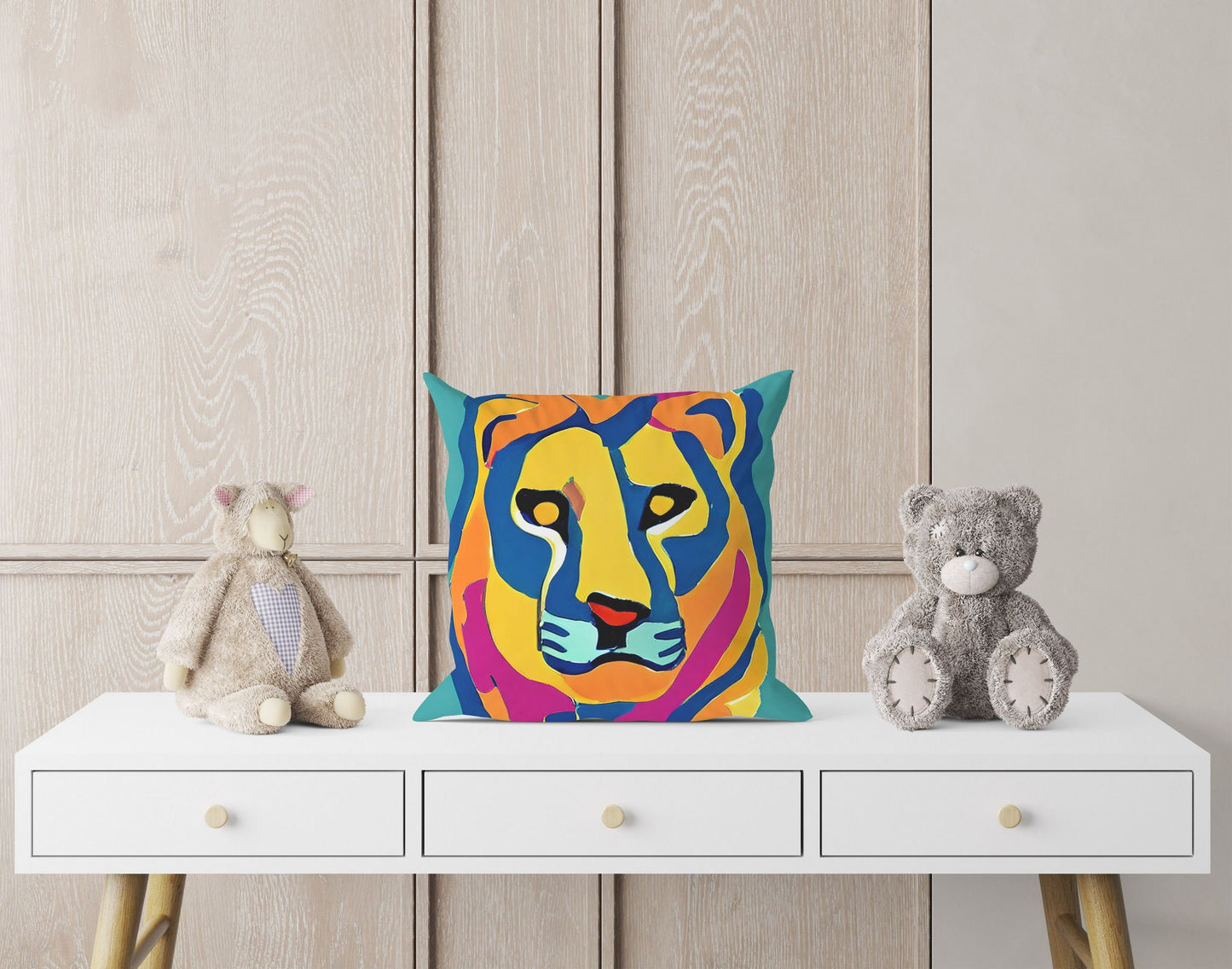 Original Art African Wildlife Lion King Throw Pillow Cover, Abstract Throw Pillow Cover, Comfortable, Colorful Pillow Case, Fashion