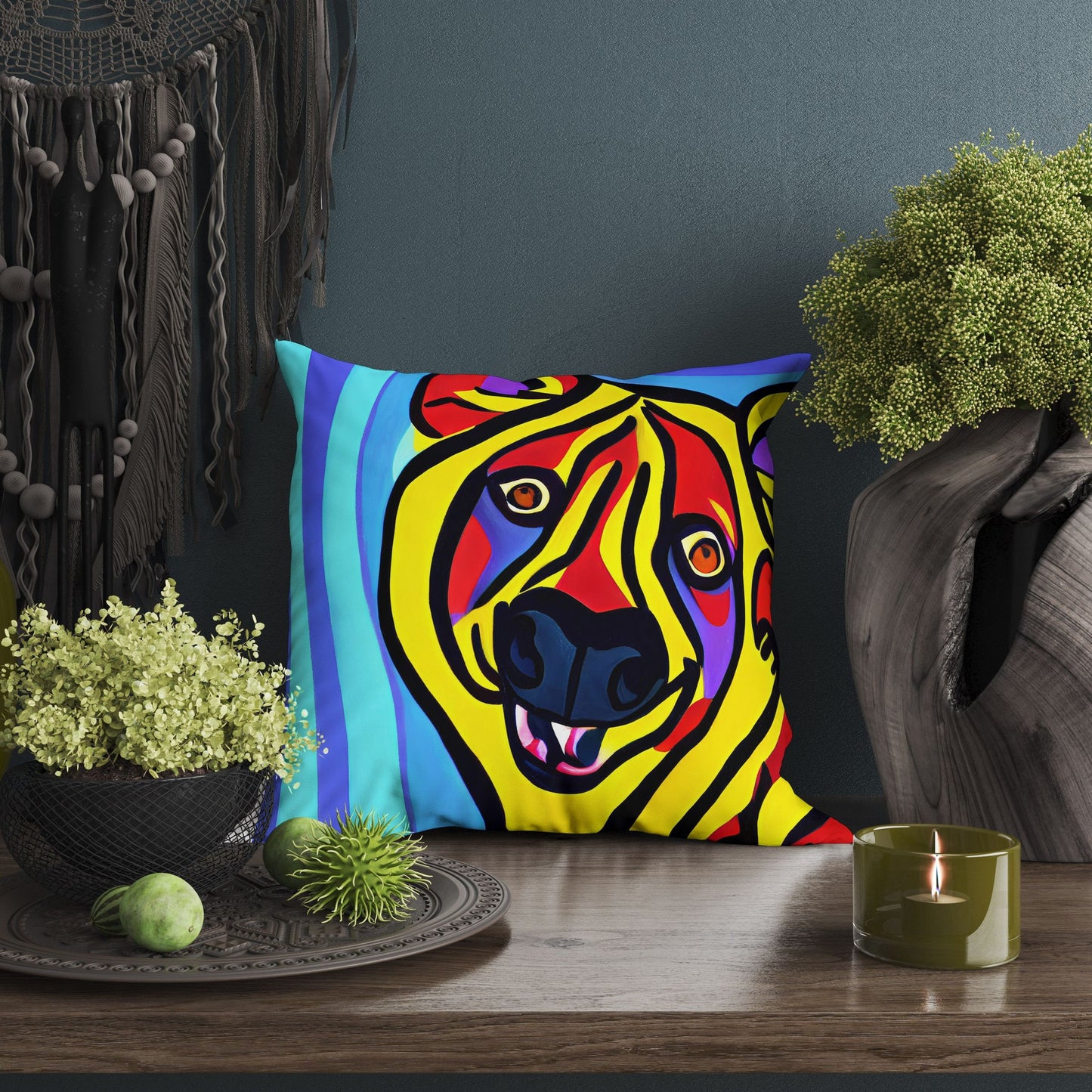 Original Art African Wildlife Hyena Throw Pillow Cover, Abstract Pillow Case, Designer Pillow, Colorful Pillow Case, Fashion, 20X20 Pillow