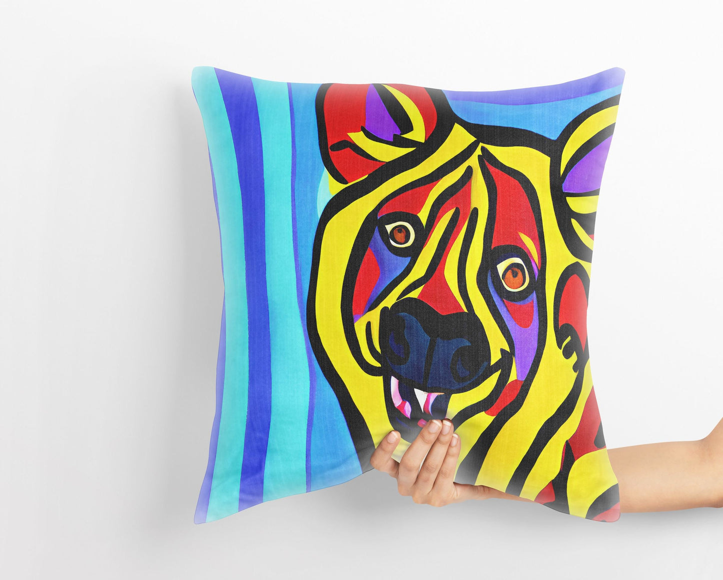 Original Art African Wildlife Hyena Throw Pillow Cover, Abstract Pillow Case, Designer Pillow, Colorful Pillow Case, Fashion, 20X20 Pillow