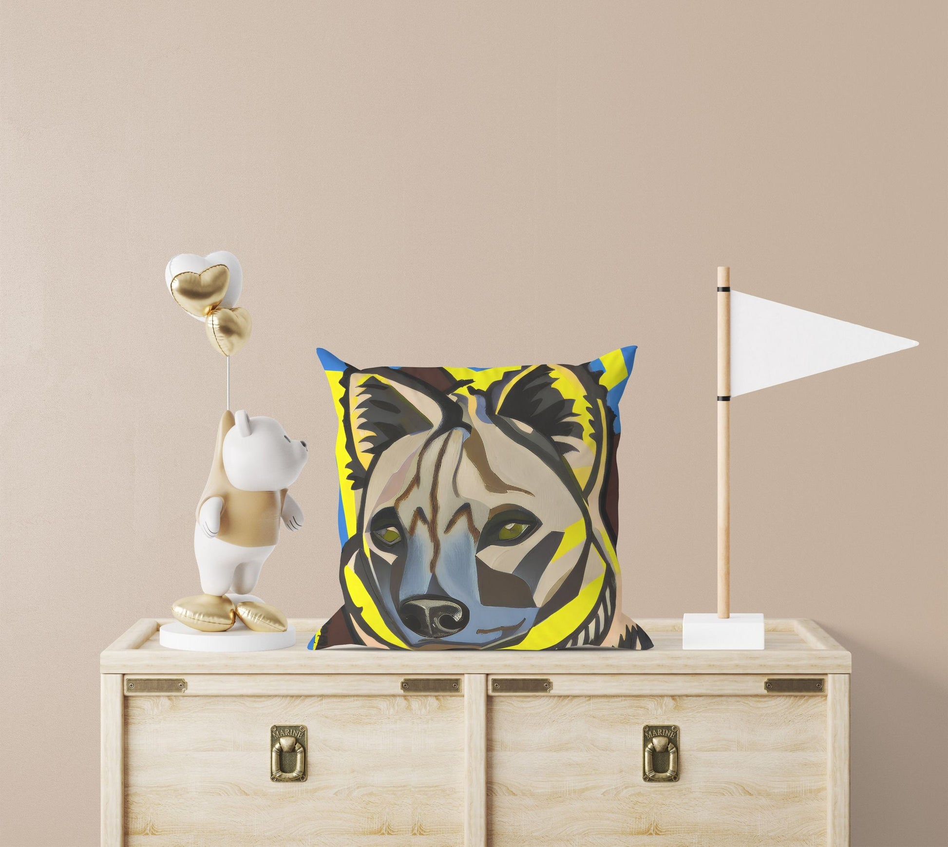 Original Art African Wildlife Hyena Decorative Pillow, Abstract Pillow, Art Pillow, Colorful Pillow Case, Fashion, Square Pillow