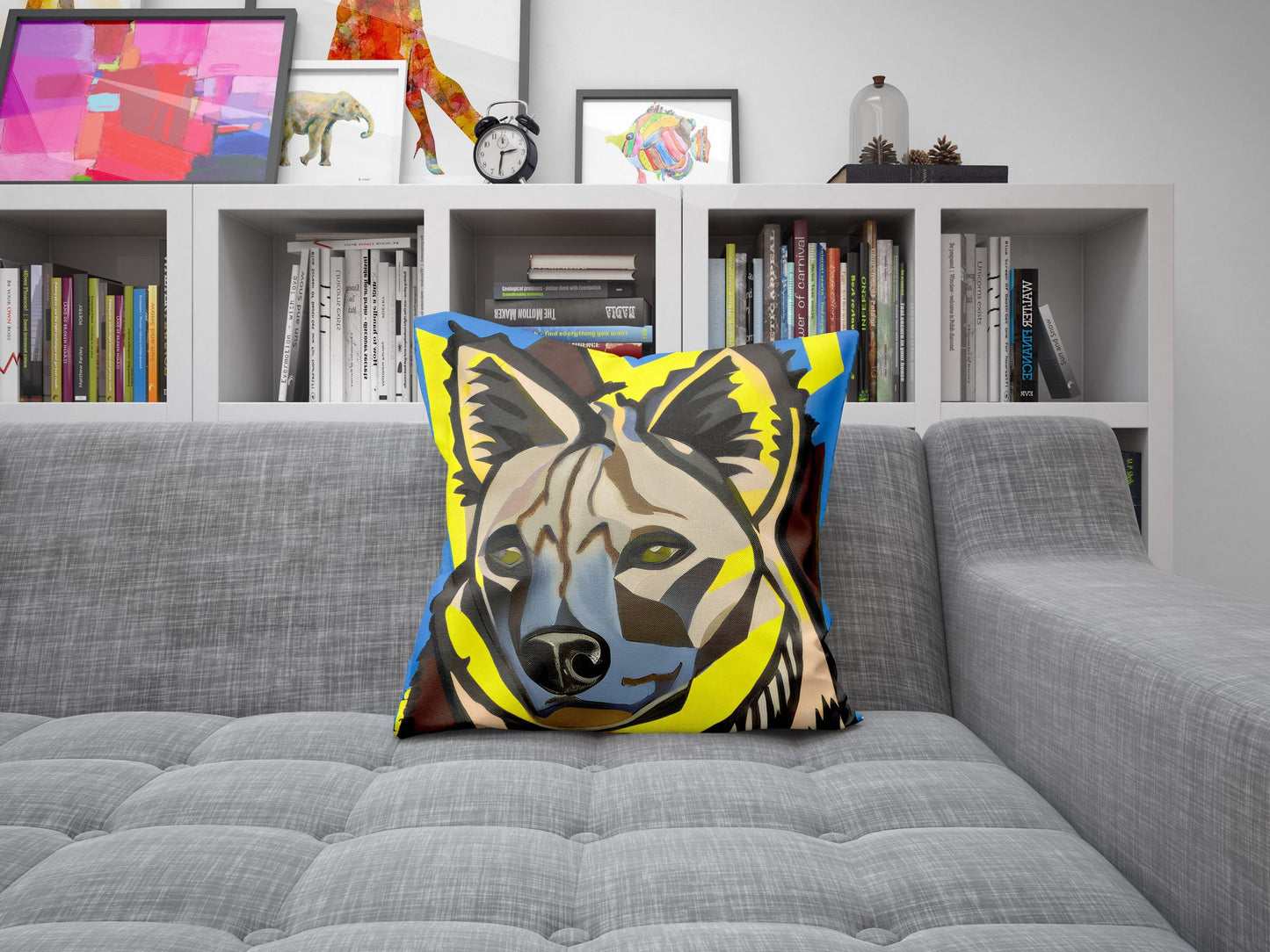 Original Art African Wildlife Hyena Decorative Pillow, Abstract Pillow, Art Pillow, Colorful Pillow Case, Fashion, Square Pillow