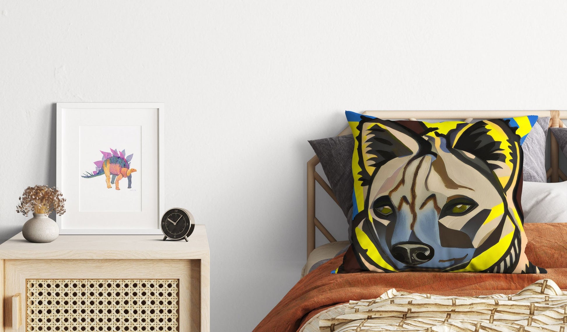 Original Art African Wildlife Hyena Decorative Pillow, Abstract Pillow, Art Pillow, Colorful Pillow Case, Fashion, Square Pillow
