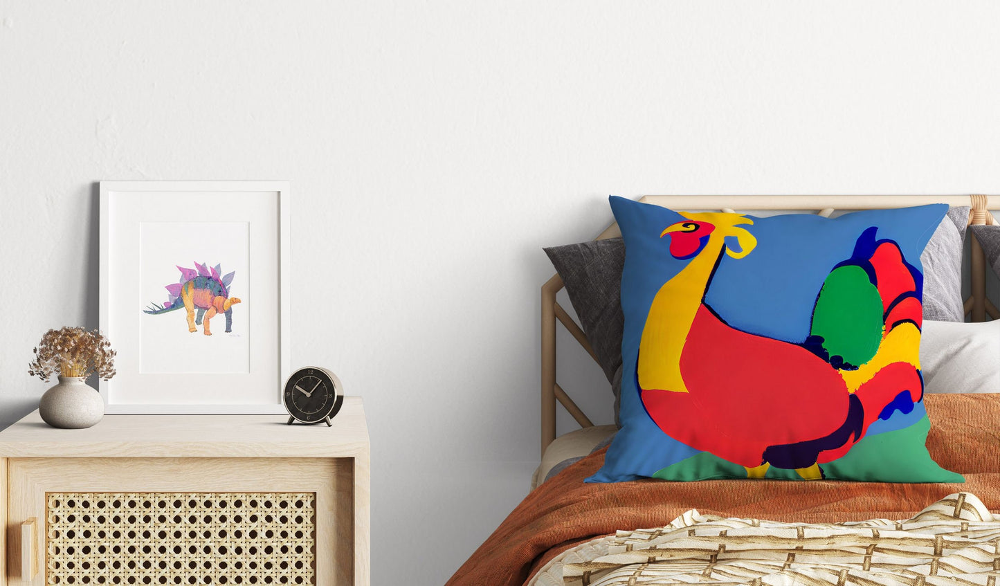 Original Art Rooster Tapestry Pillows, Abstract Throw Pillow Cover, Comfortable, Colorful Pillow Case, Watercolor Pillow Cases