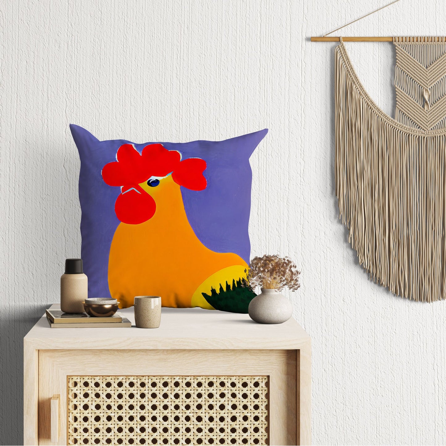 Original Art Rooster Pillow Case, Abstract Throw Pillow Cover, Soft Pillow Cases, Colorful Pillow Case, Home Decor Pillow, Sofa Pillows
