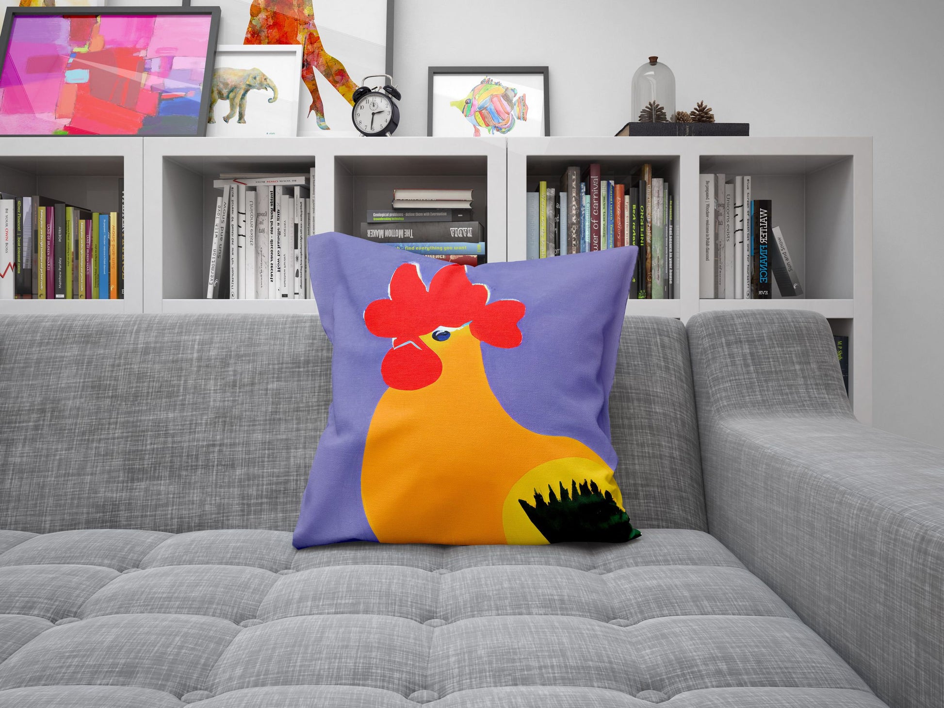 Original Art Rooster Pillow Case, Abstract Throw Pillow Cover, Soft Pillow Cases, Colorful Pillow Case, Home Decor Pillow, Sofa Pillows