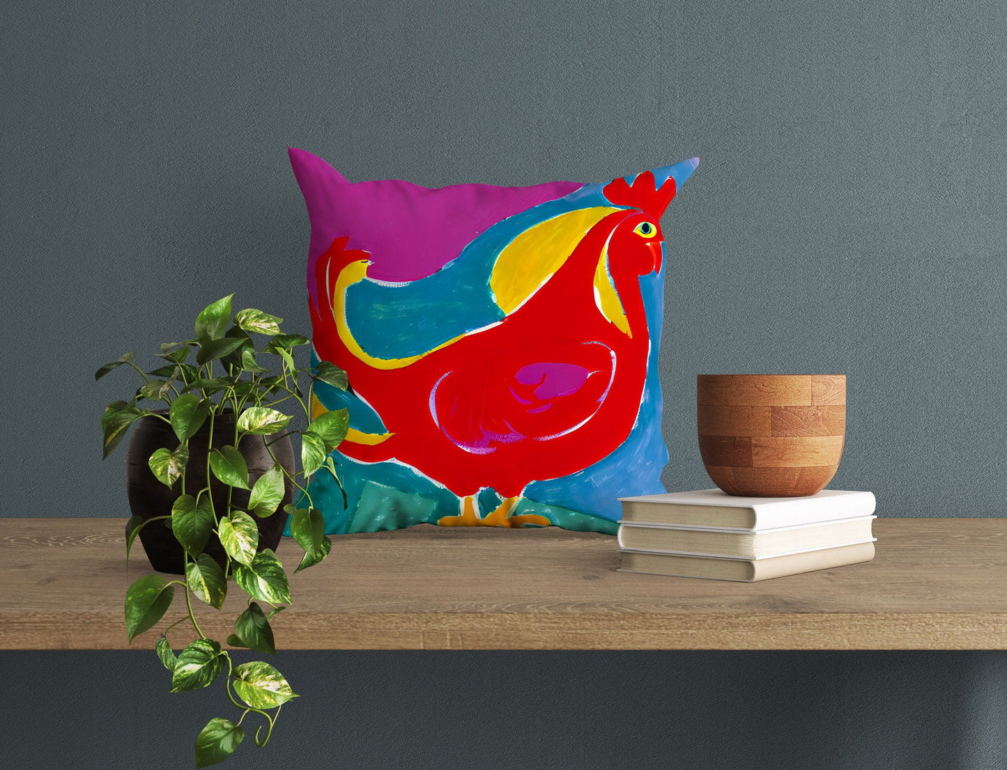 Original Art Rooster Pillow Case, Abstract Throw Pillow Cover, Soft Pillow Cases, Colorful Pillow Case, Beautiful Pillow