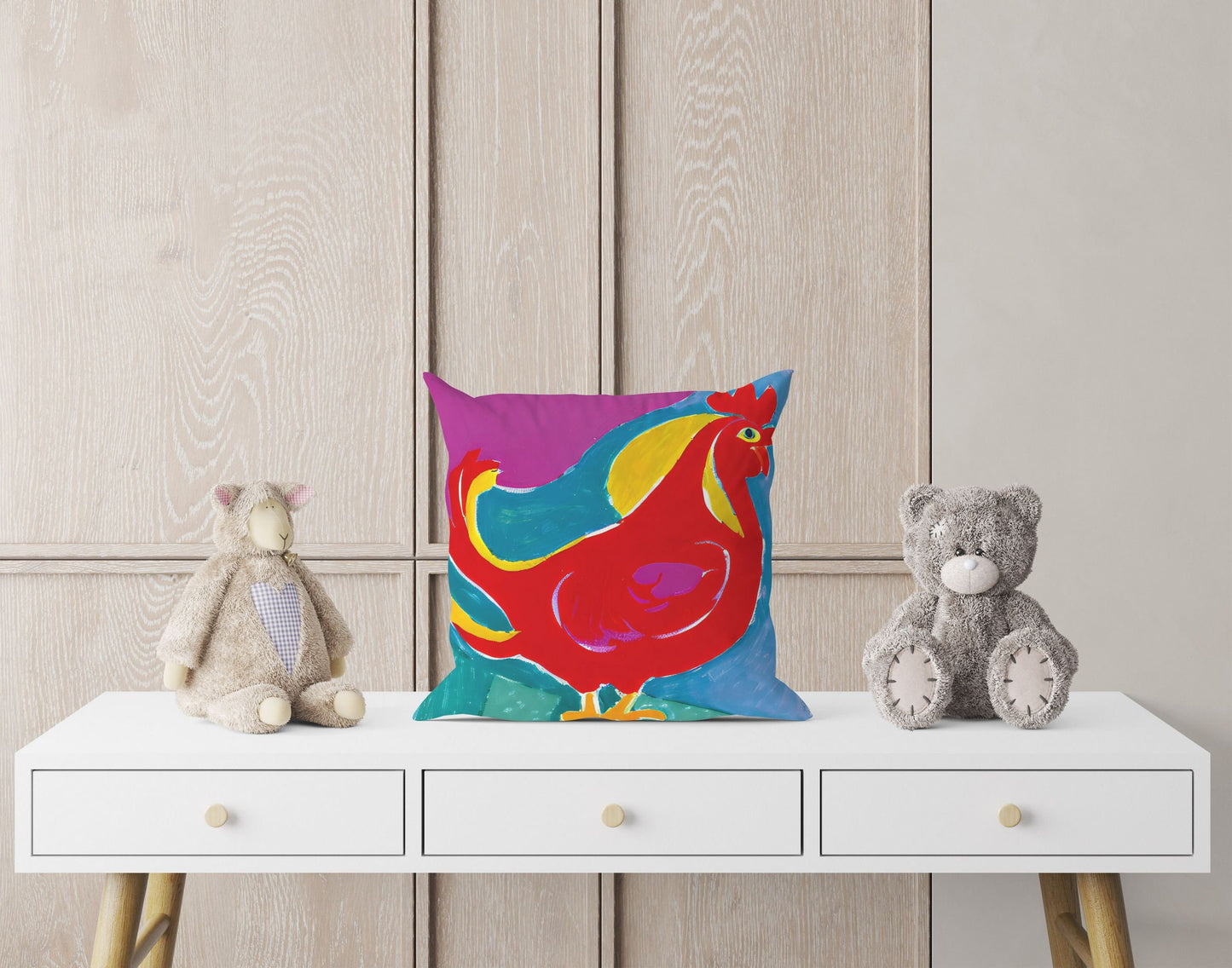 Original Art Rooster Pillow Case, Abstract Throw Pillow Cover, Soft Pillow Cases, Colorful Pillow Case, Beautiful Pillow