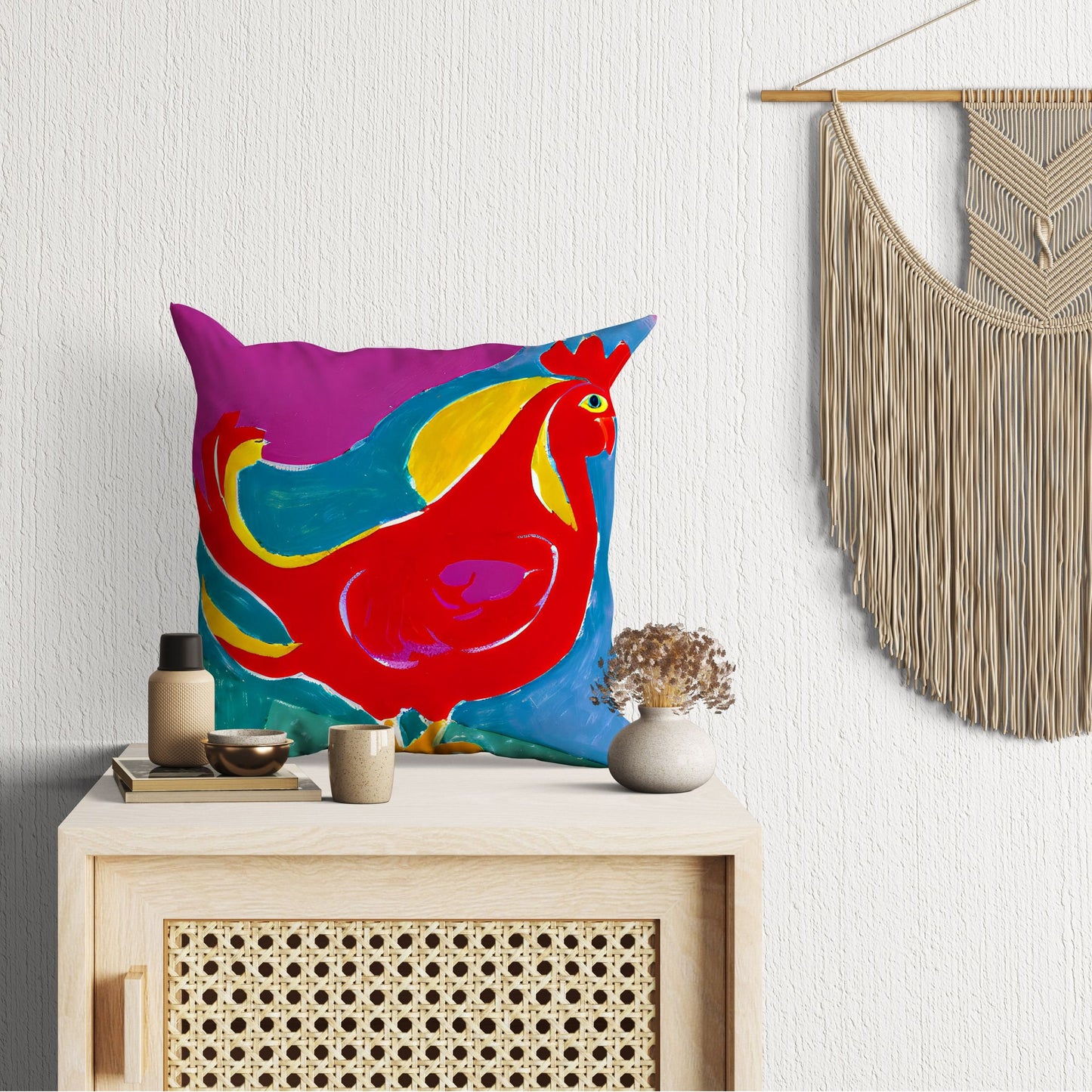Original Art Rooster Pillow Case, Abstract Throw Pillow Cover, Soft Pillow Cases, Colorful Pillow Case, Beautiful Pillow