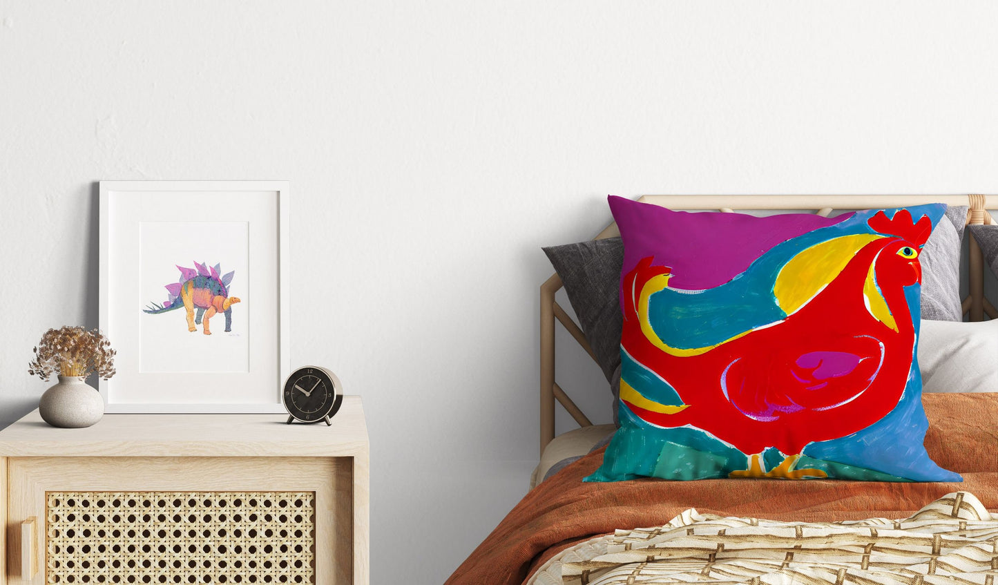 Original Art Rooster Pillow Case, Abstract Throw Pillow Cover, Soft Pillow Cases, Colorful Pillow Case, Beautiful Pillow