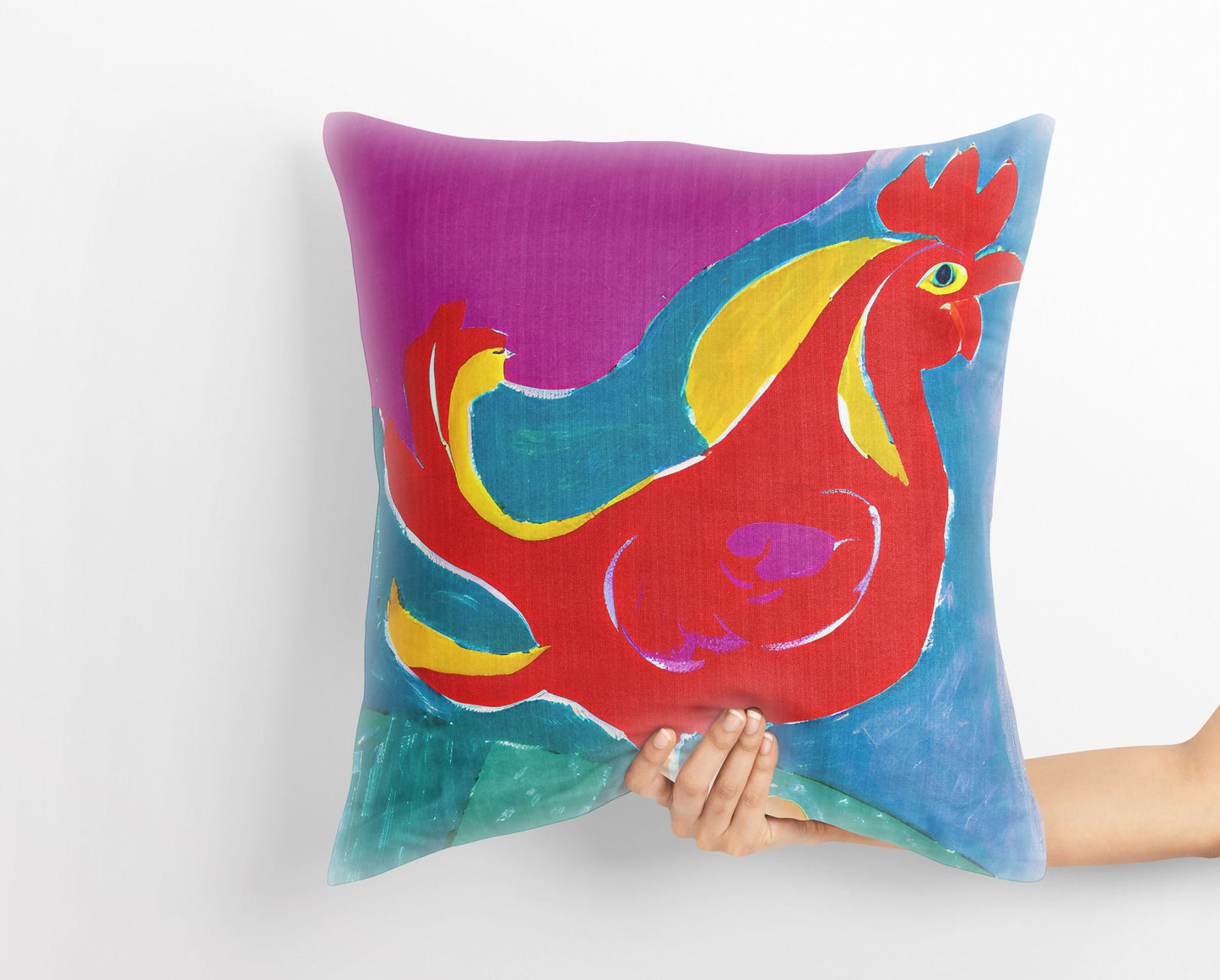 Original Art Rooster Pillow Case, Abstract Throw Pillow Cover, Soft Pillow Cases, Colorful Pillow Case, Beautiful Pillow