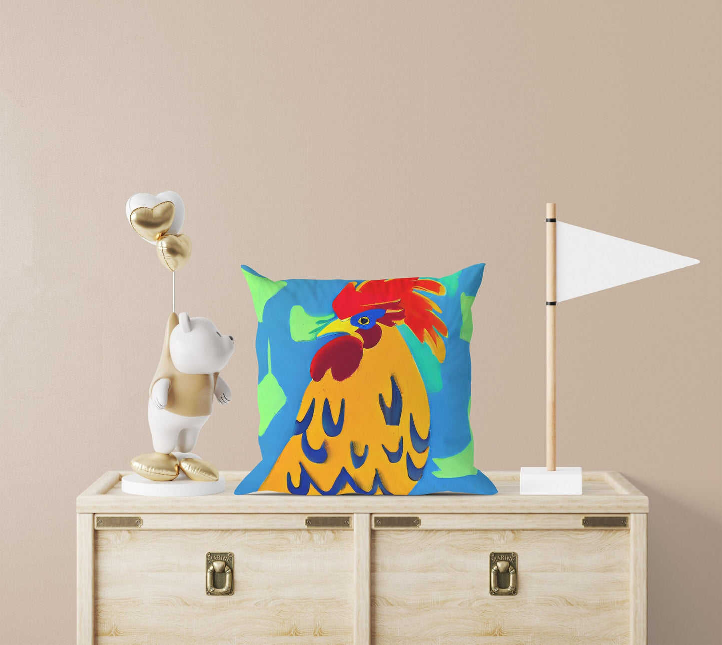 Original Art Rooster, Throw Pillow Cover, Abstract Throw Pillow, Comfortable, Colorful Pillow Case, Contemporary Pillow, 20X20 Pillow Cover
