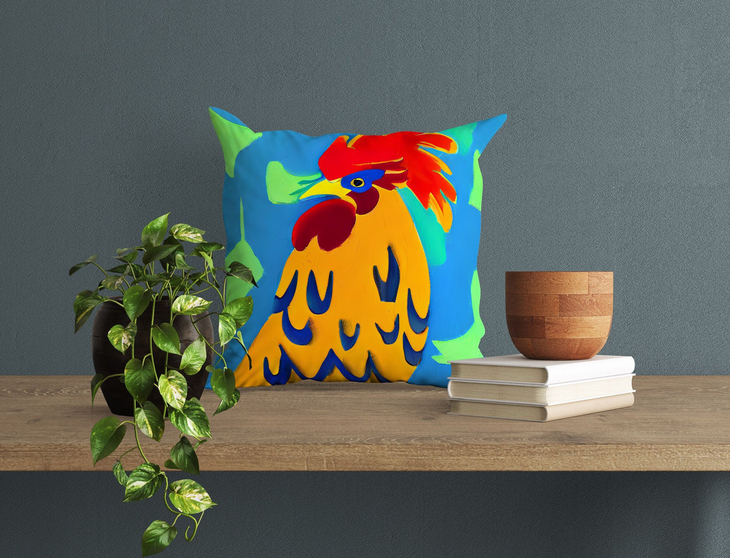 Original Art Rooster, Throw Pillow Cover, Abstract Throw Pillow, Comfortable, Colorful Pillow Case, Contemporary Pillow, 20X20 Pillow Cover