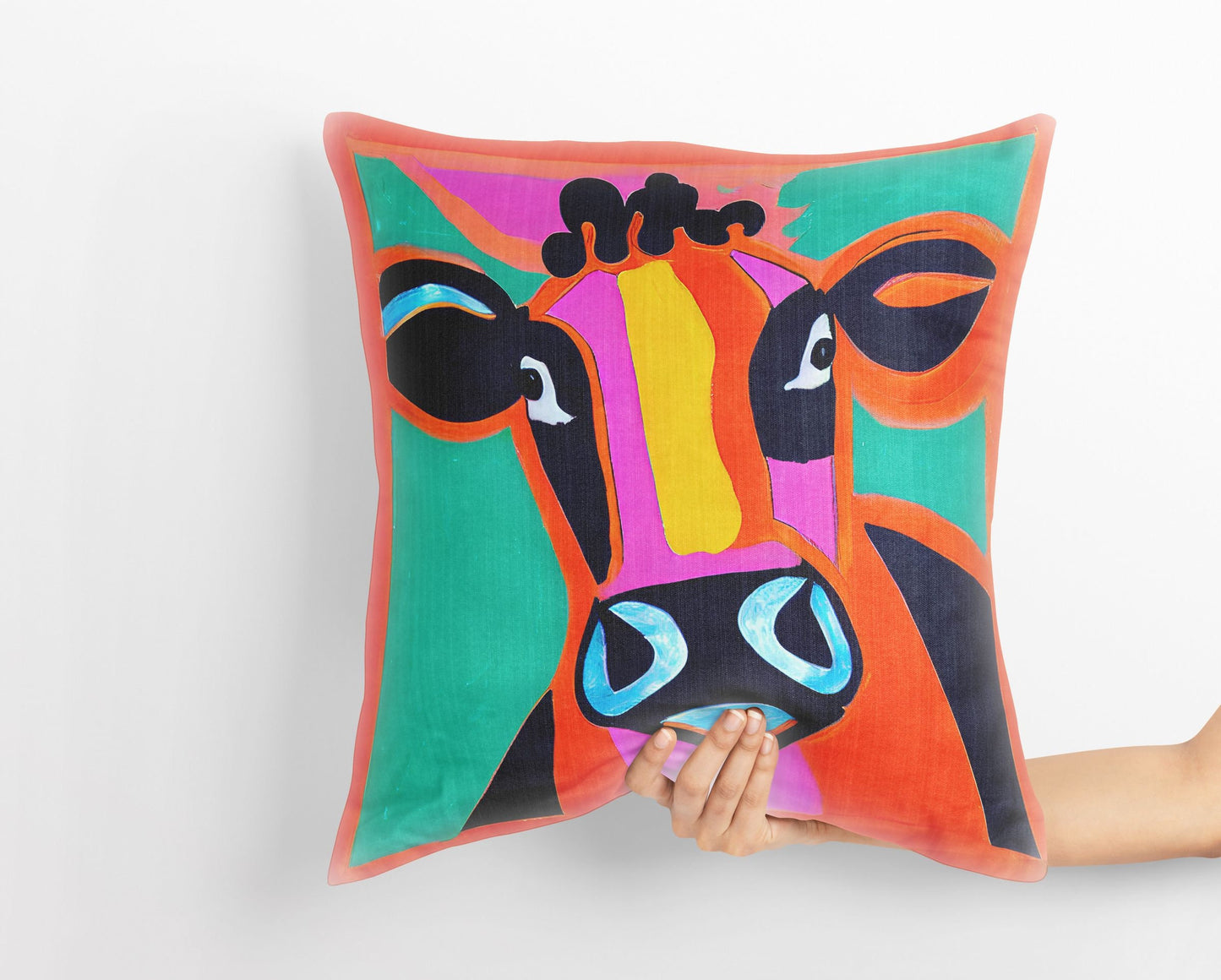 Dairy Cattle Original Art Throw Pillow, Abstract Pillow, Designer Pillow, Colorful Pillow Case, Watercolor Pillow Cases, 18 X 18 Pillow